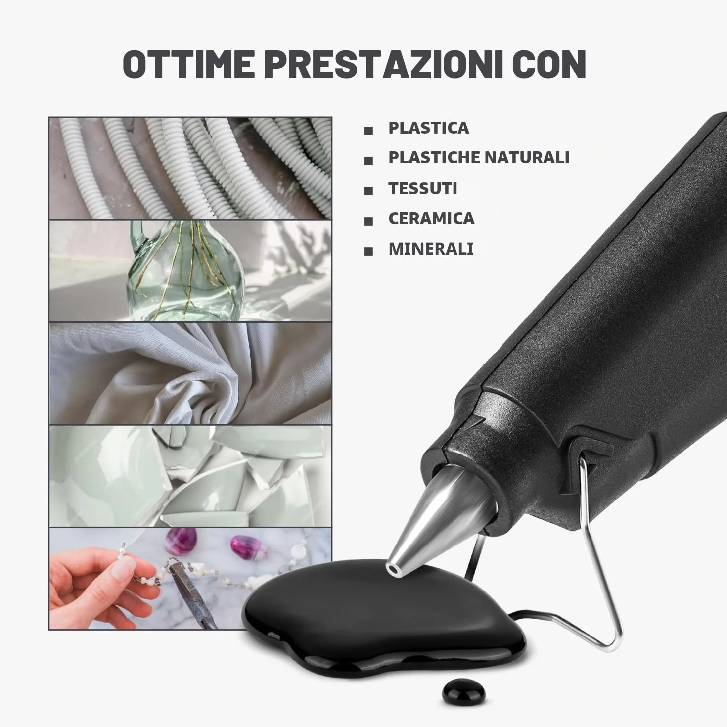 colla a caldo, bastoncini di colla forte nera Ø 11 x 200 mm, 52 bastoncini di colla a caldo sostituibili per pistola per colla a caldo