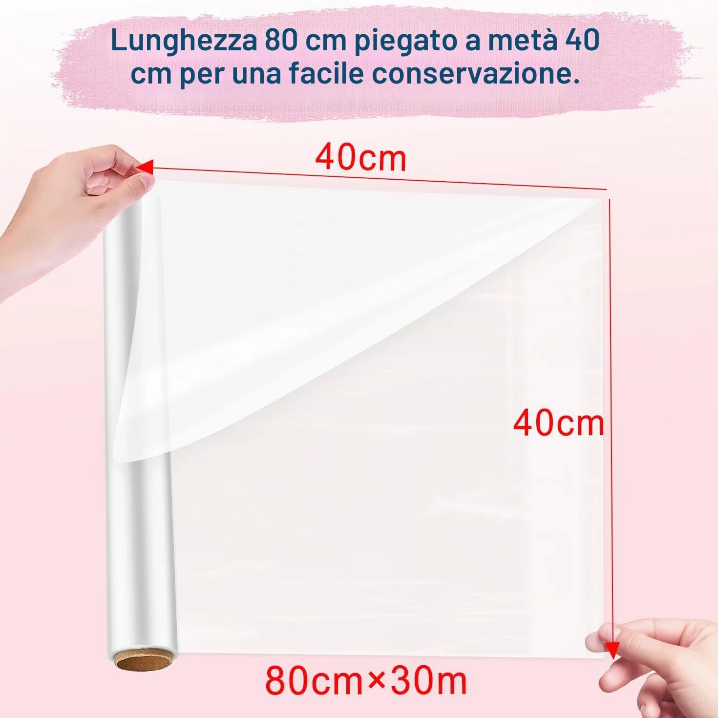 Cellophane per Imballaggio, 80 CM x 30 M Carta Trasparente per Confezioni, Rotolo per Confezionare Fiori, Frutta, Regali