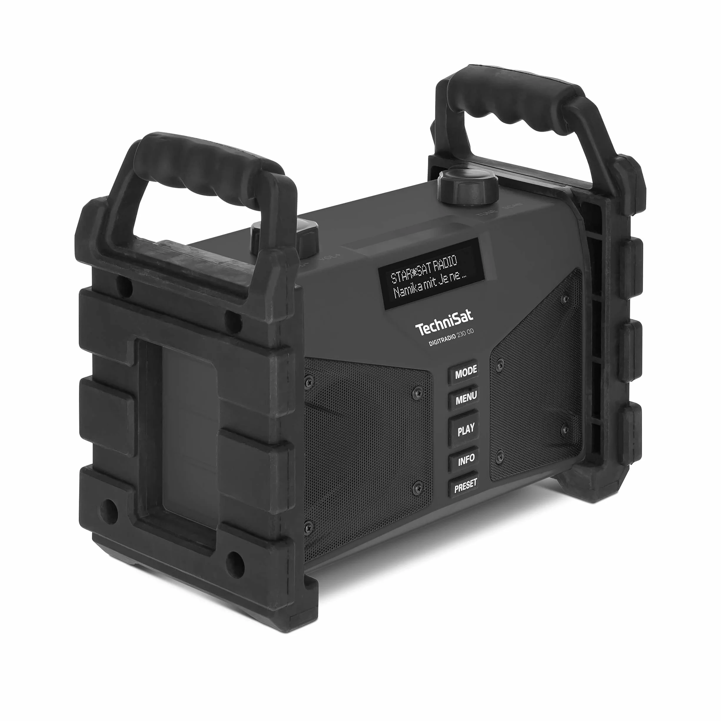 TechniSat DIGITRADIO 230 OD - Radio da cantiere DAB+ (DAB+, DAB, FM, USB, AUX in, Bluetooth, potente batteria ricaricabile, memoria preferiti, 2 altoparlanti stereo da 6 watt) nero