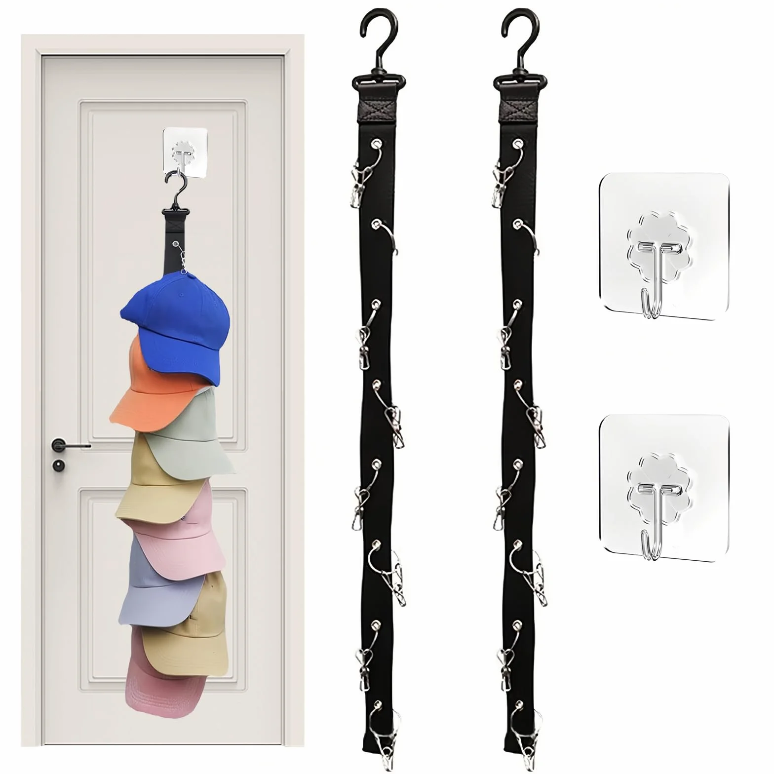 2 Pezzi Porta Cappelli Nero,8 Appendere Appendi Cappelli,Porta Cappelli da Parete,Portacappelli con 2 Ganci Autoadesivi Adatto per Berretti da Baseball,Sciarpe,Cravatte,Asciugamani