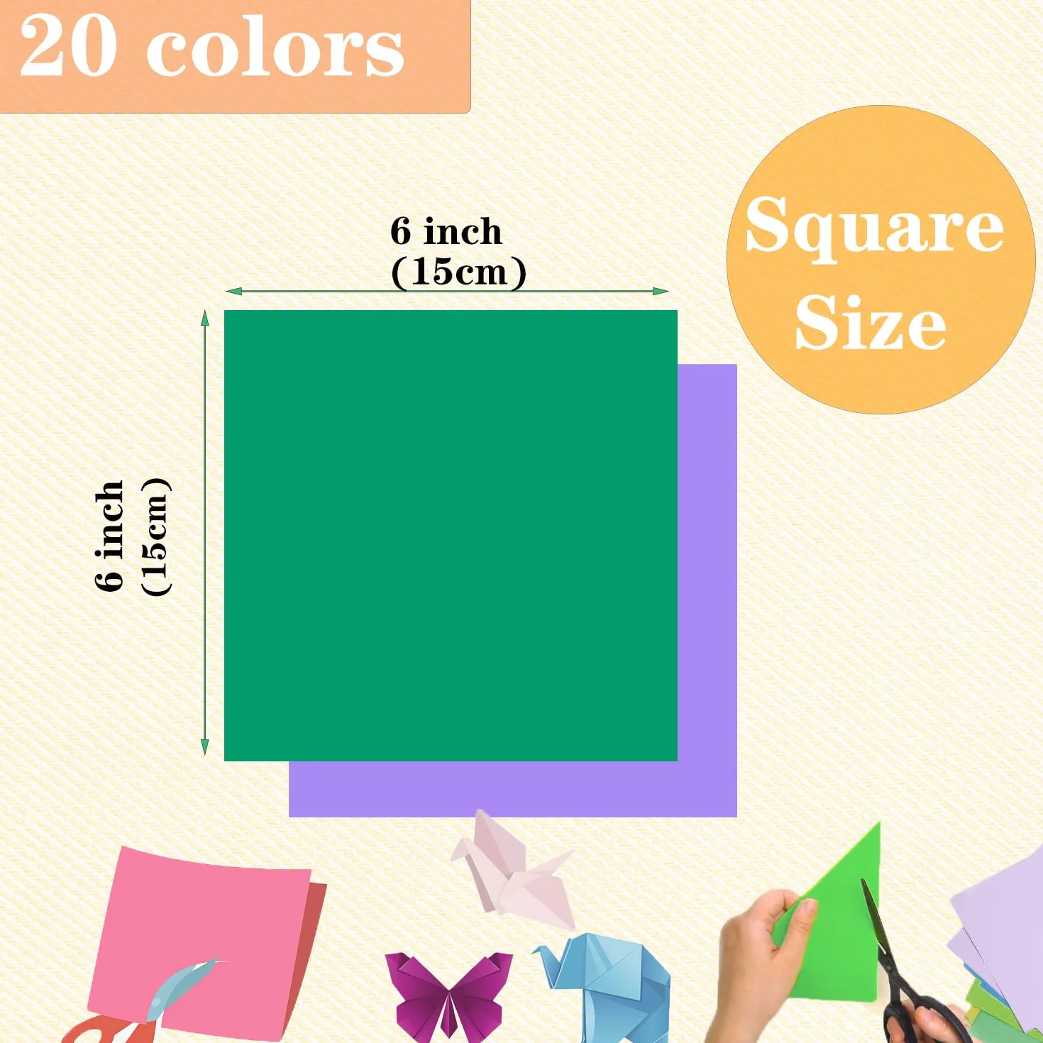 300 fogli di carta per origami, 15 x 15 cm, doppia faccia (70 g/m²), 20 colori piccoli quadrati di carta per origami per bambini, fai da te, scuola, progetti artigianali, bambini e adulti