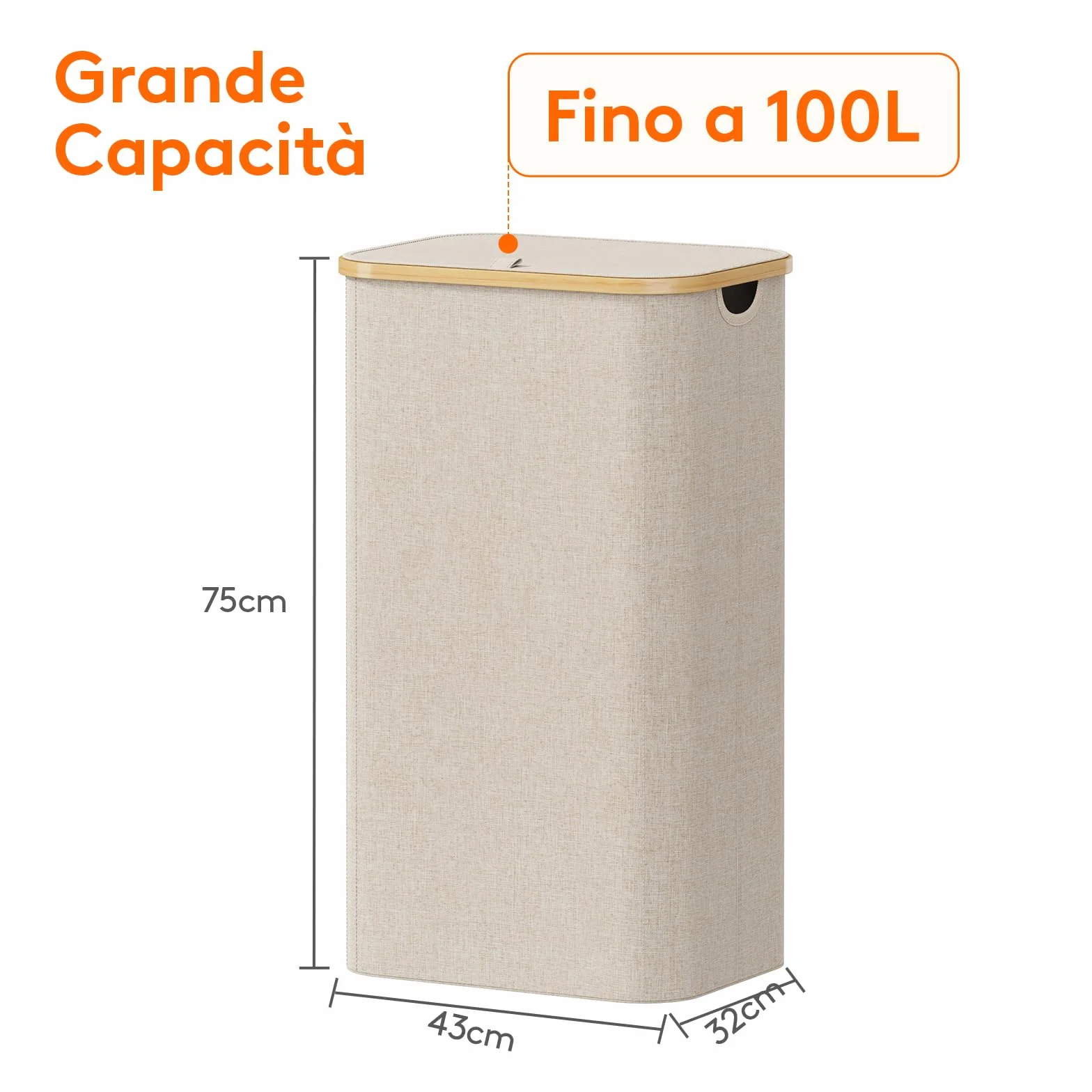 Lifewit Cesta Portabiancheria 100 L con Coperchio, Grande Cesto Biancheria Pieghevole in Bambù con Sacco Interno, Portabiancheria Salvaspazio, Laundry Basket per Camera da Letto, Bagno, Beige