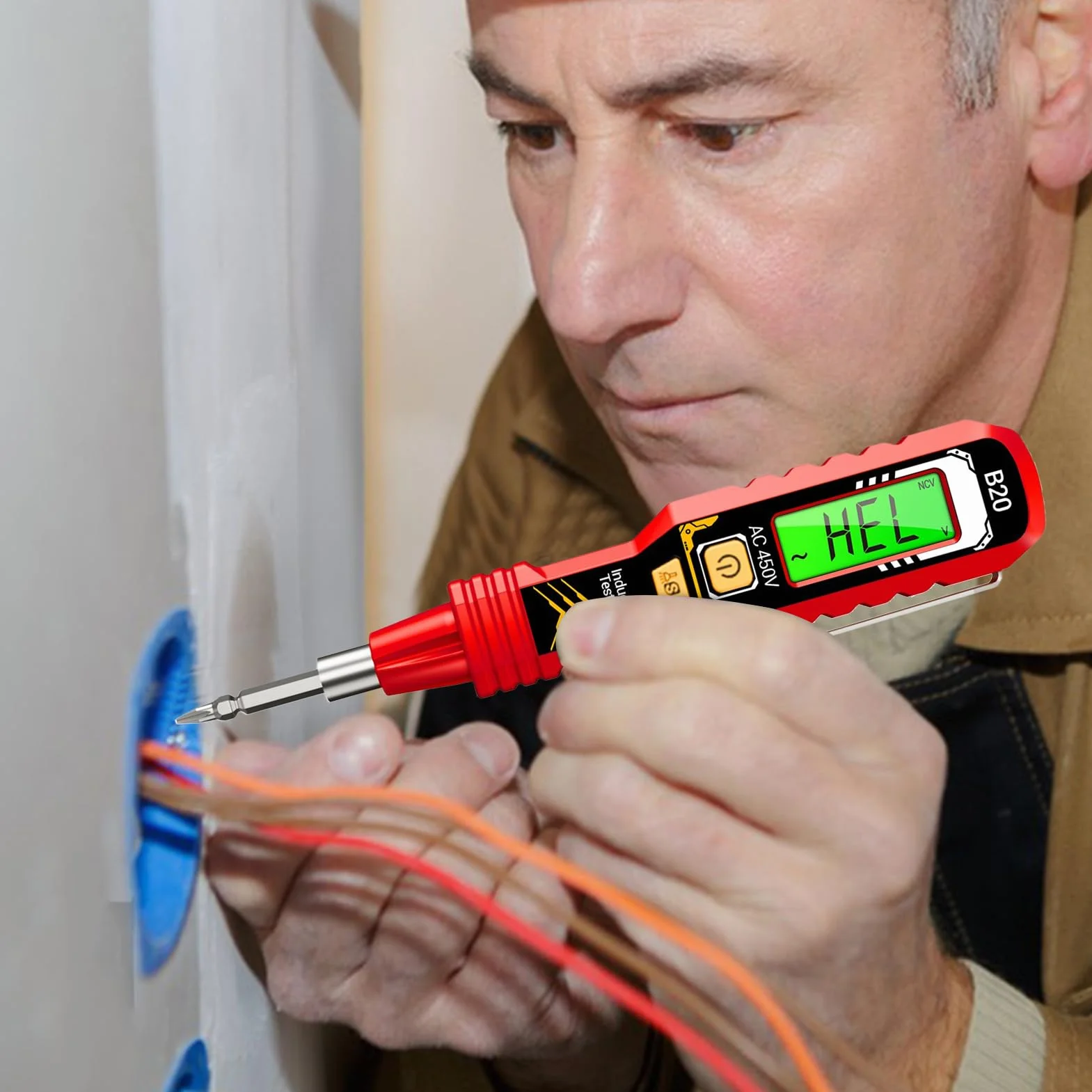 Cercafase Senza Contatto | 6.34 Pollici Penna Rilevatore Di Tensione | 48g Mini Tester Elettricista Ricaricabile | Con Auto-Ranging Per Letture Precise, LED Integrato Per Riparazioni E Cantieri