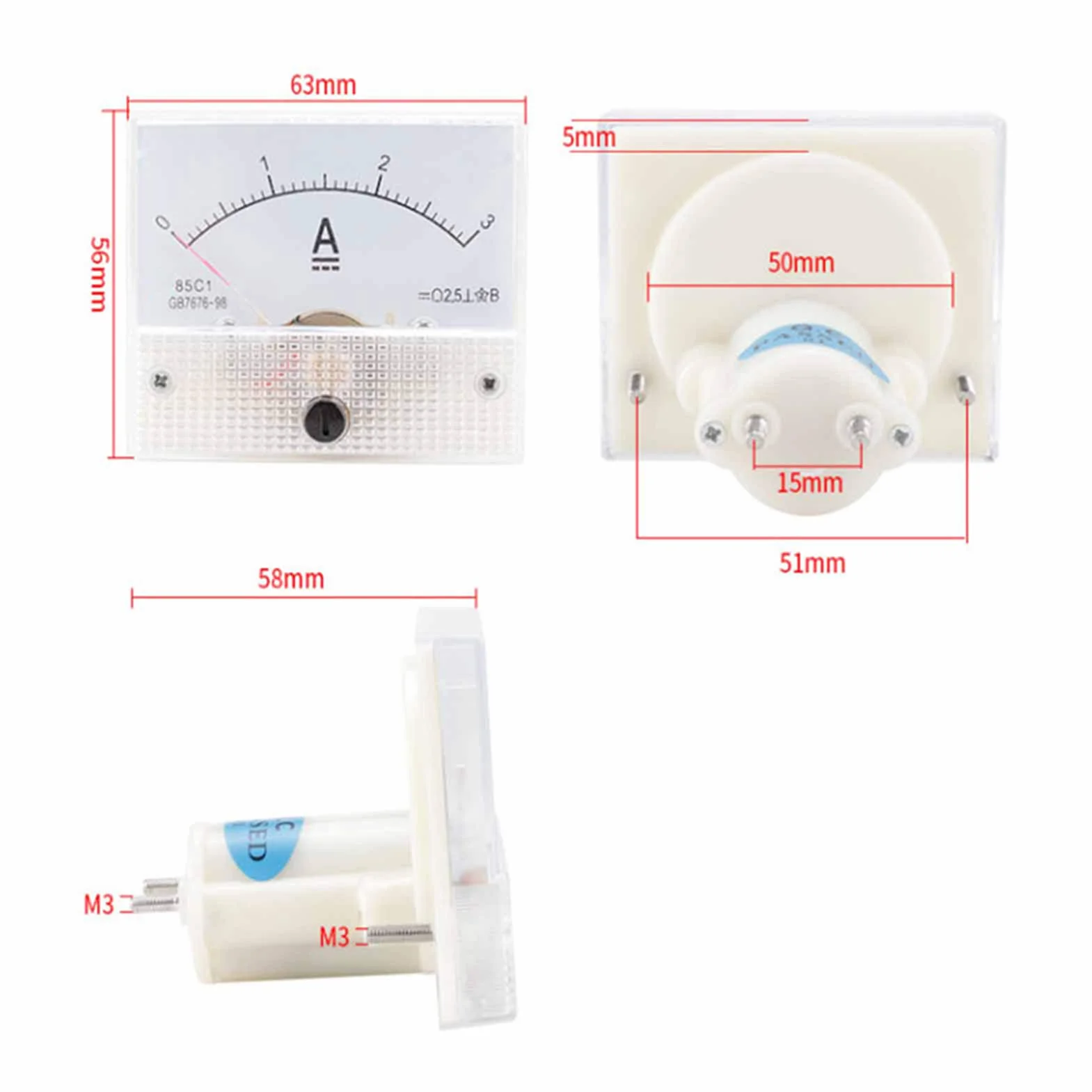 85C1 DC 0 3A Amperometro del Pannello Analogico, Misuratore di Corrente Ad Alta Precisione con Scala Schermata in Seta Trasparente per Armadio di Distribuzione di Potenza