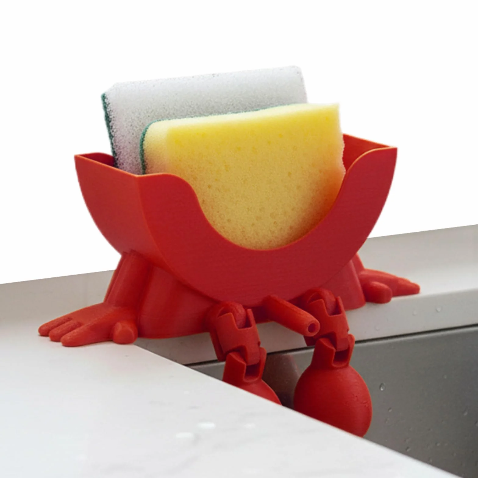 Portaspugna 3D per Cucina con Drenaggio, Organizer da Cucina Rosso