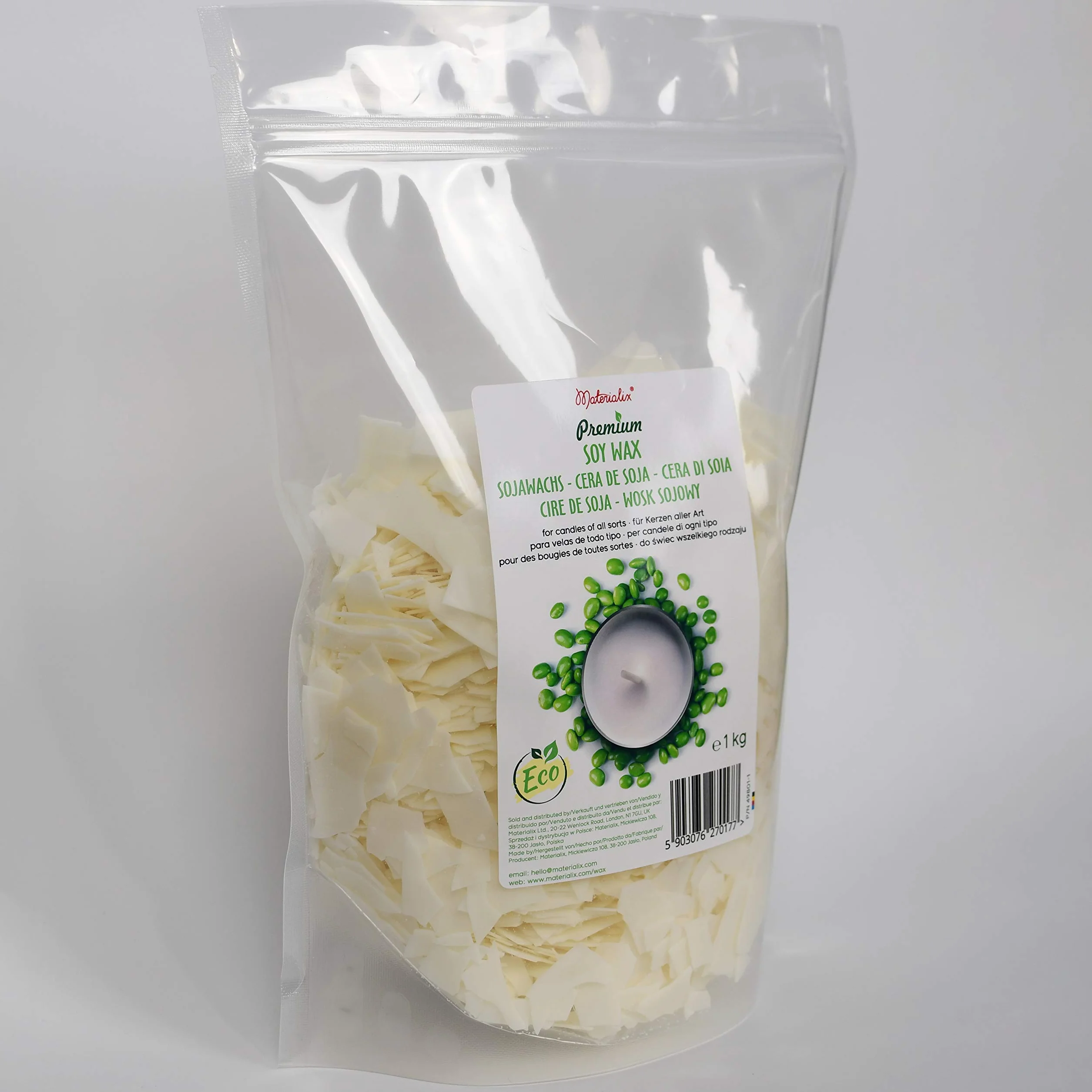 Materialix Cera di soia premium - varie dimensioni - cera di soia ecologica naturale per la produzione di candele (1kg)