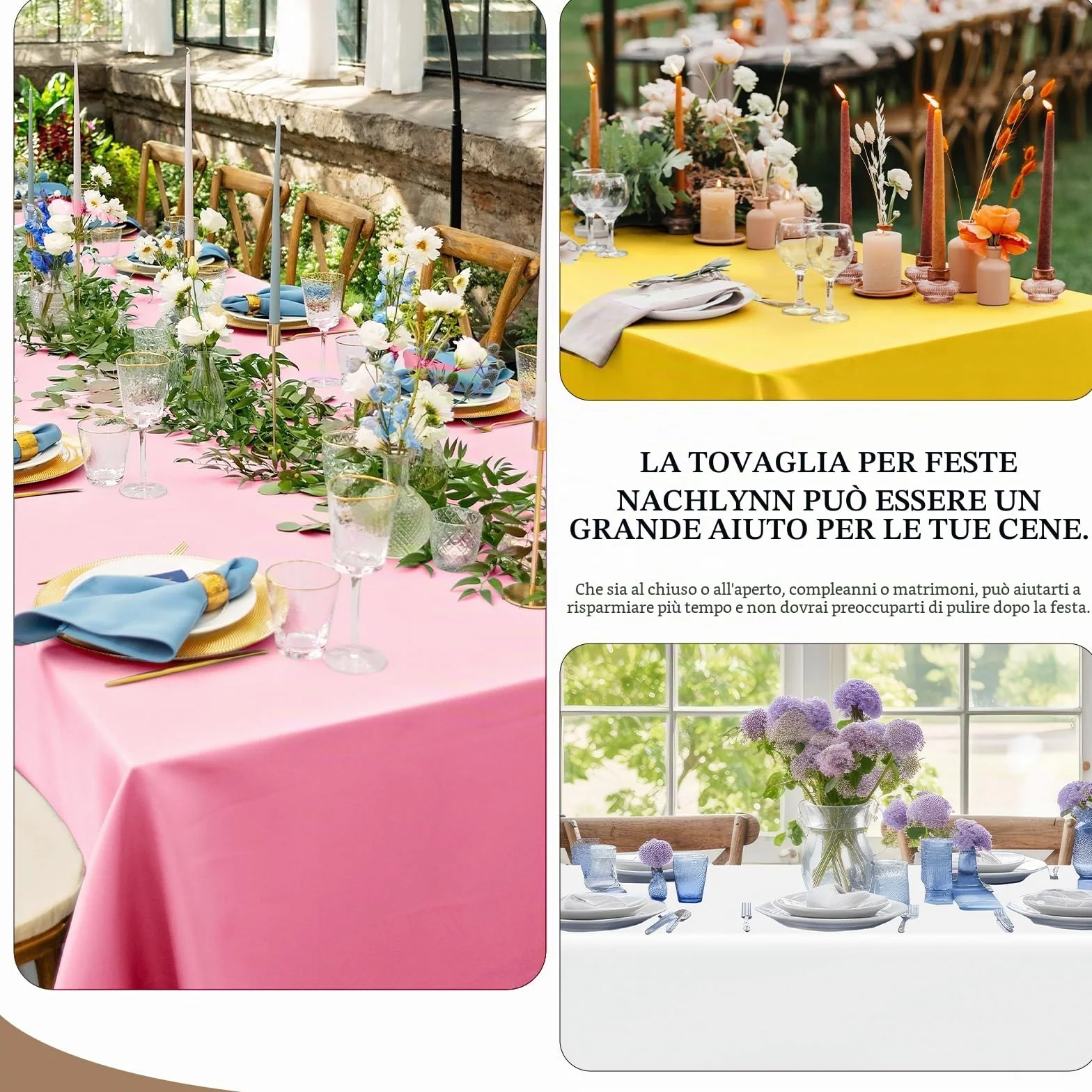 NACHLYNN Confezione da 6 Tovaglie in Plastica 137 x 274 cm Bianche Rettangolari per Feste