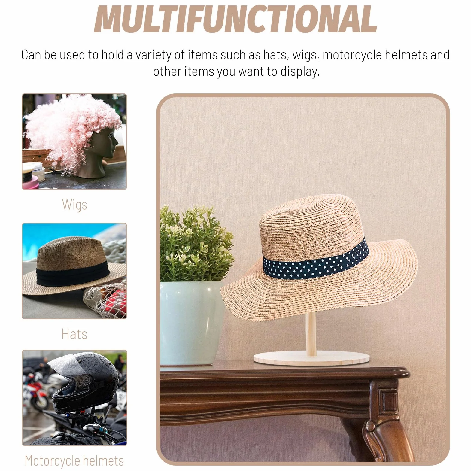 4 supporti per cappelli da esposizione, in legno, organizer per cappelli da baseball, porta cappelli per esposizione di modelli di auto, multiuso, decorazione per soggiorno (legno naturale)
