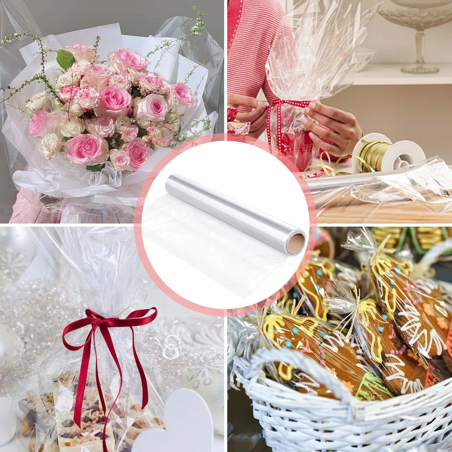 80 cm x 30 m, carta da regalo, trasparente, trasparente, adatta per matrimoni, fioristi, compleanni, anniversari