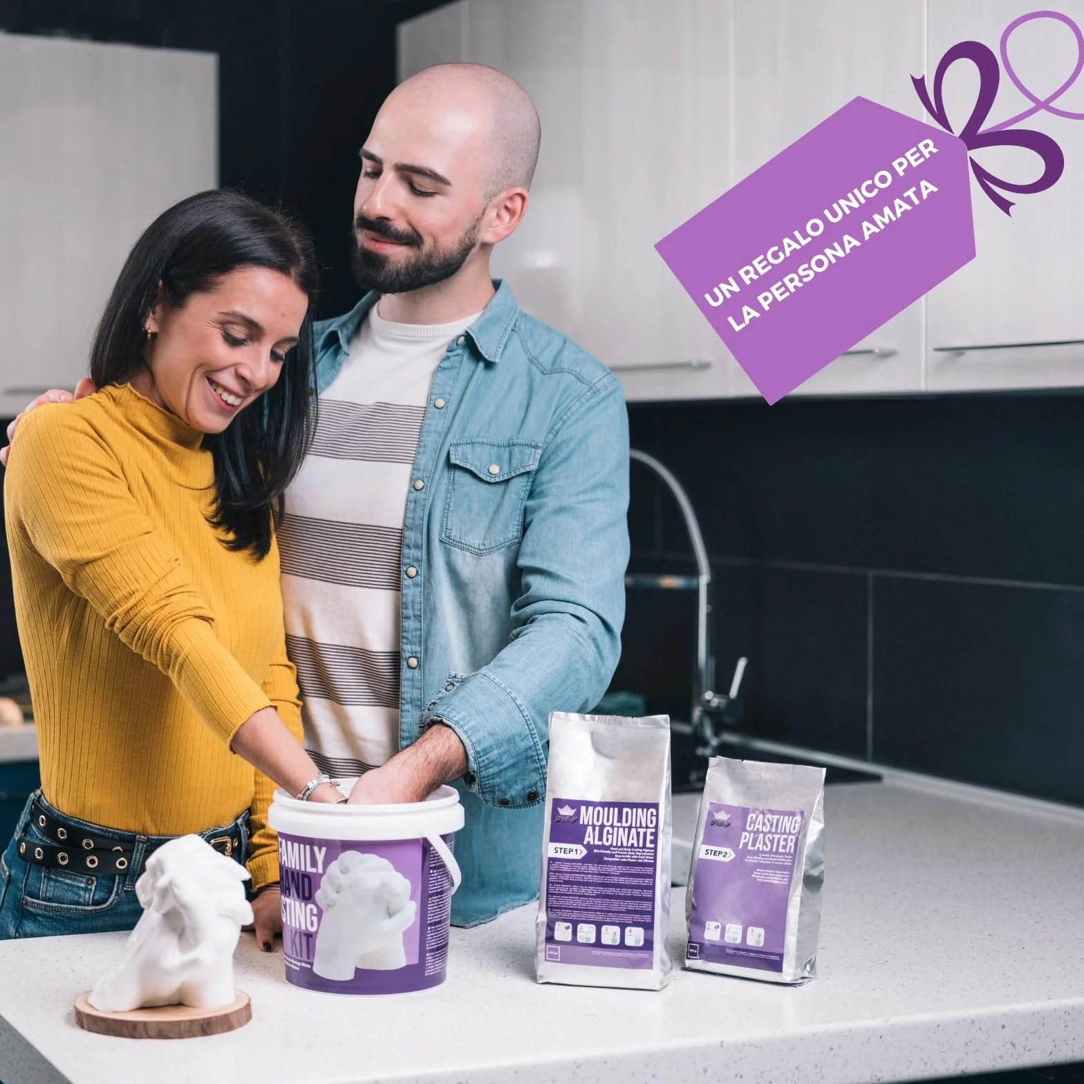BWAY Calco Mani Coppia - Regali Natale Originali - Calco Mani con Gesso per Stampi e Alginato - Idee Regalo per Coppie, Fidanzati e Famiglie - Regalo per San Valentino e Anniversari