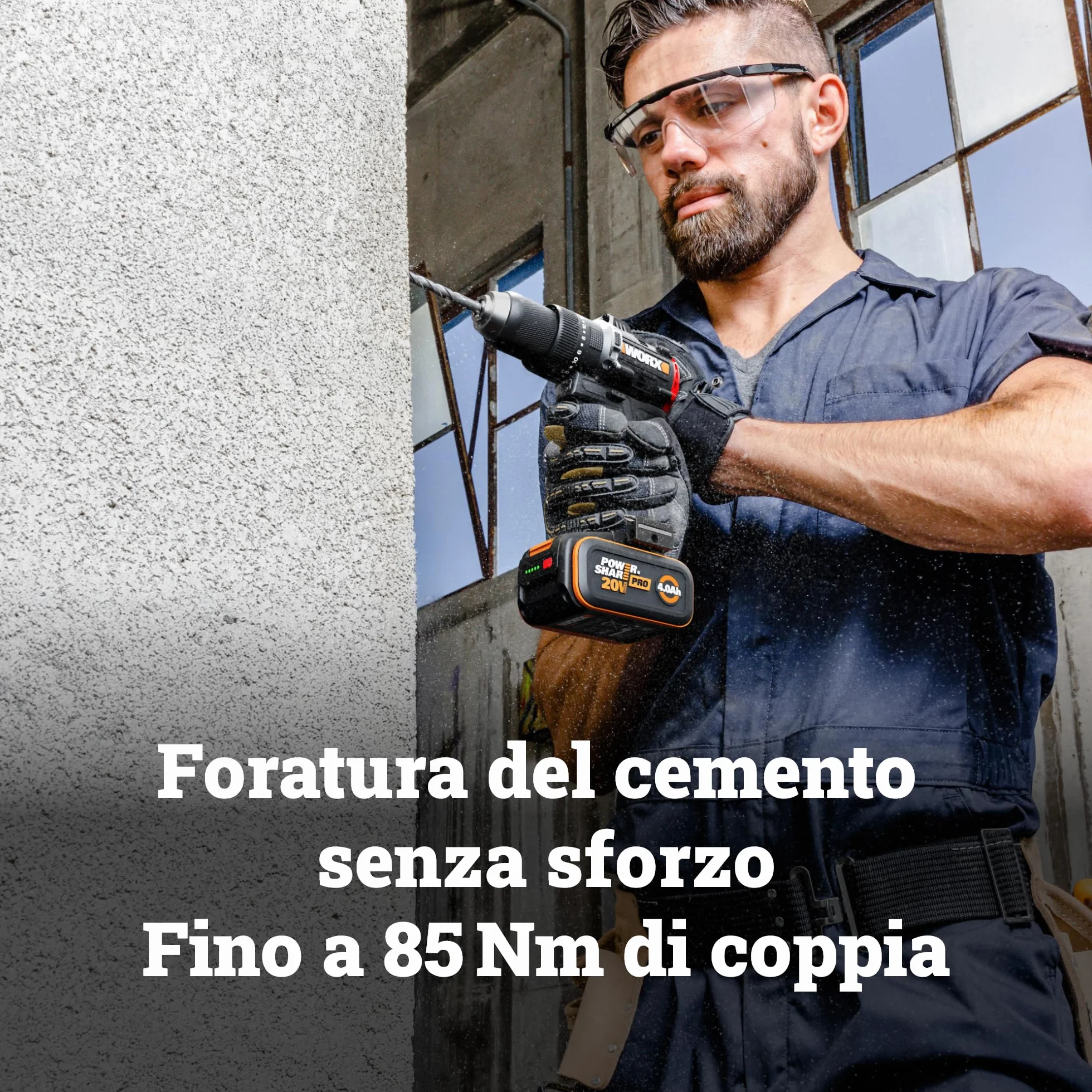 WORX WX356.9 - Trapano avvitatore a percussione a batteria, 20 V, coppia 85 Nm, motore brushless, compatto e leggero, foratura e viti rapide, senza batteria e caricatore