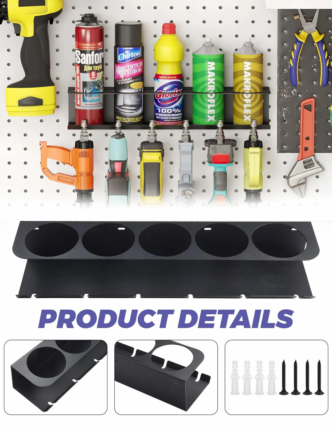 Dosenhalter, Spraydosenhalter, Sprühdosenhalter, accessori per utensili ad aria compressa per officina e garage, spazio per 5 bombolette spray e 6 bombole d'aria compressa 1 pezzo