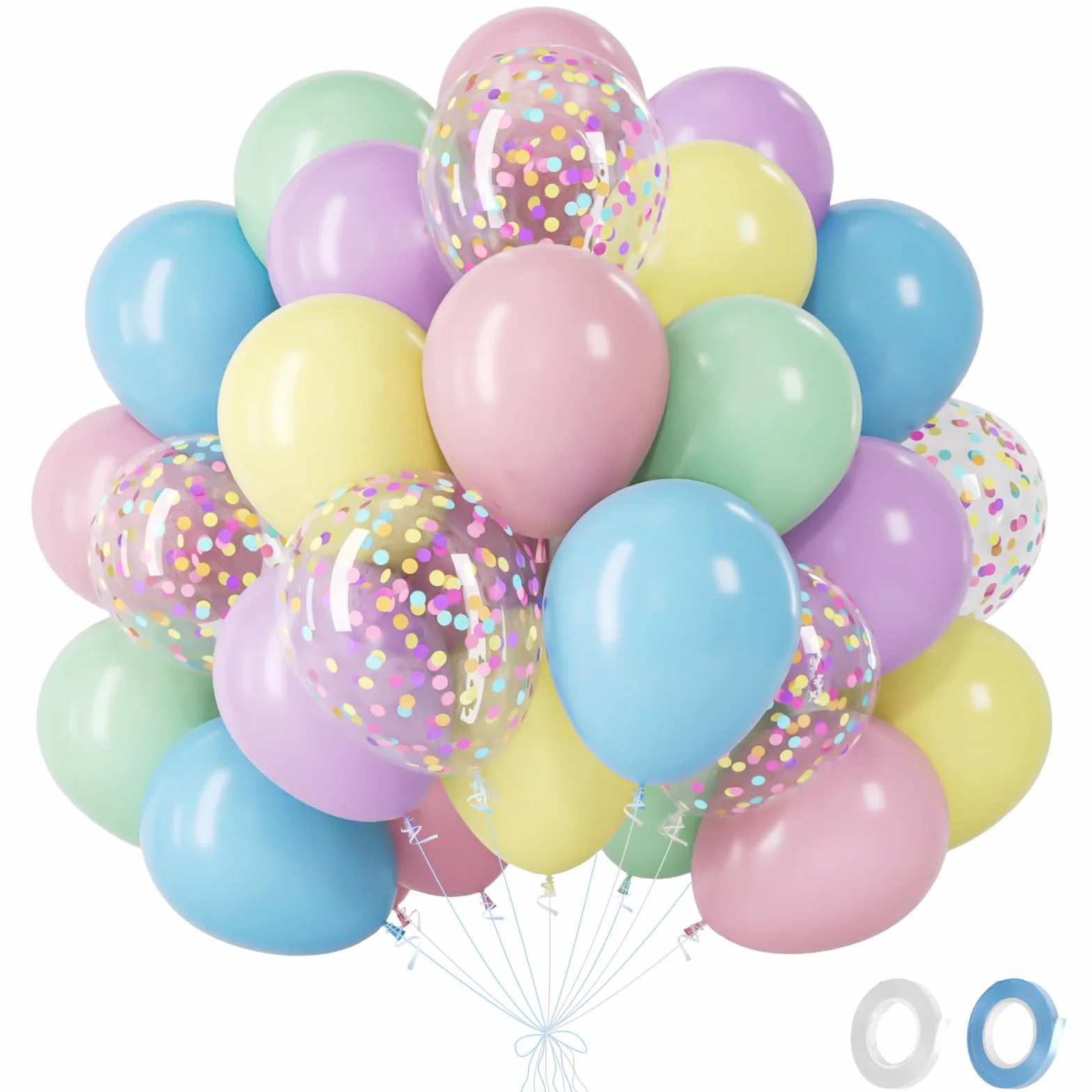 Pacchetto di palloncini - 60 Pezzi Rosa Gialli Verdi Viola Blu Palloncino, Palloncini Elio Confetti Per Ragazza Compleanno Bridal Baby Shower Gender Reveal Anniversario Fidanzamento, 12 Pollici