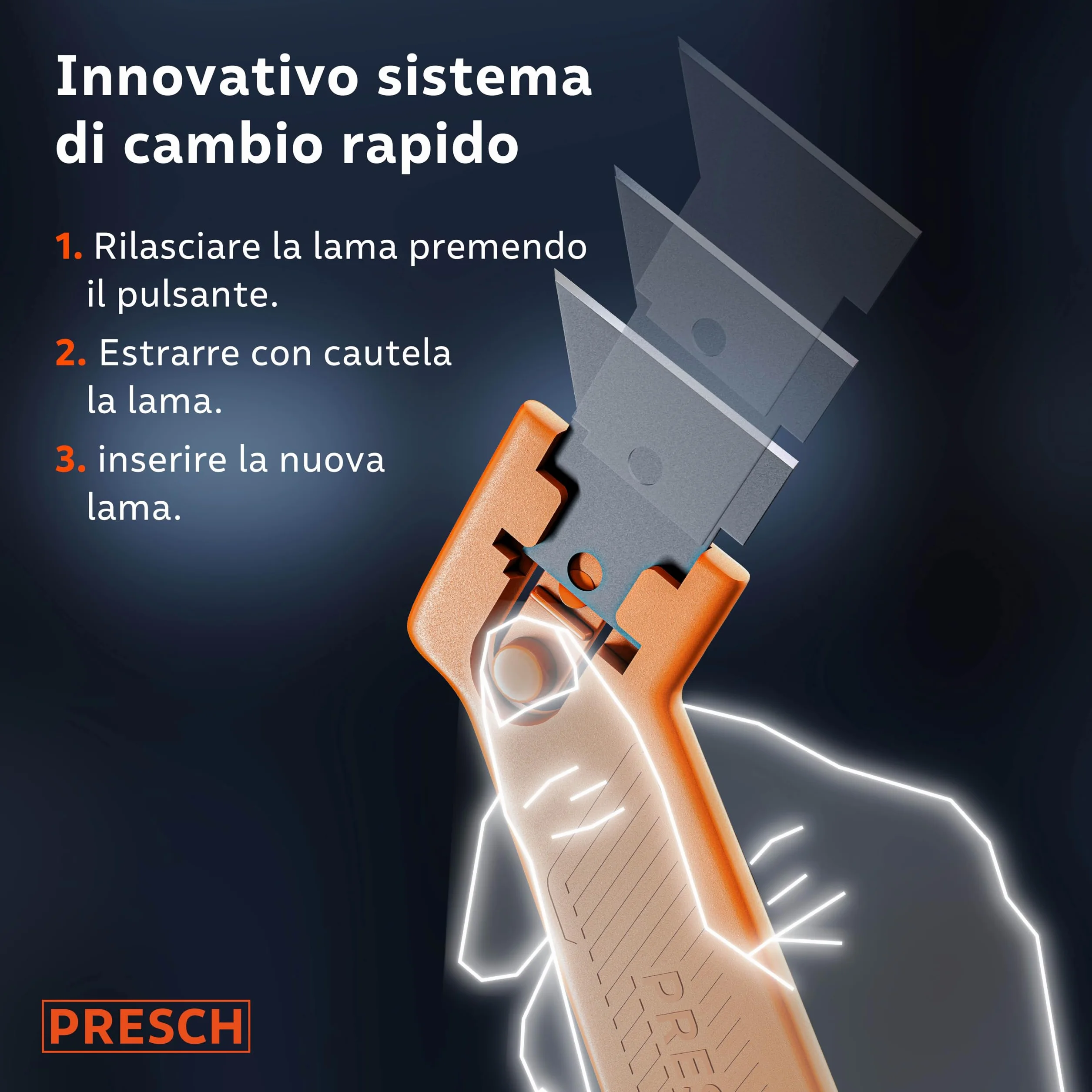Presch Raschietto fughe incl. 3 lame - Per la rimozione precisa dei giunti grazie all'elevata nitidezza - Facile cambio delle lame - Raschietto silicone per sigillanti morbidi come acrilico e silicone