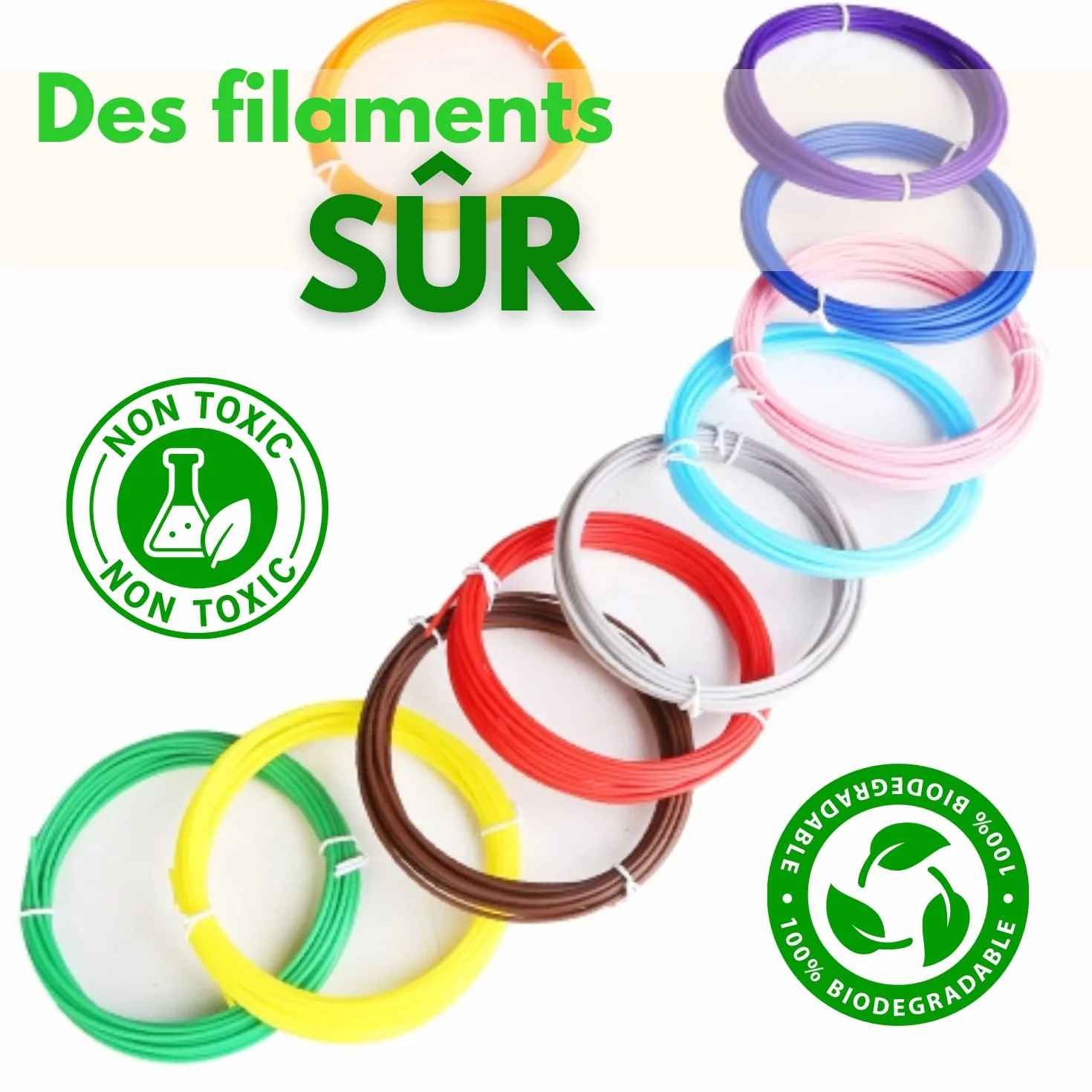 ABBICREA Set di 20 ricariche di filamento PCL per penna 3D a bassa temperatura - PCL 1,75 mm - Sicuro biodegradabile senza sostanze tossiche nocive - 2x10 colori da 5m - penna per stampa 3D