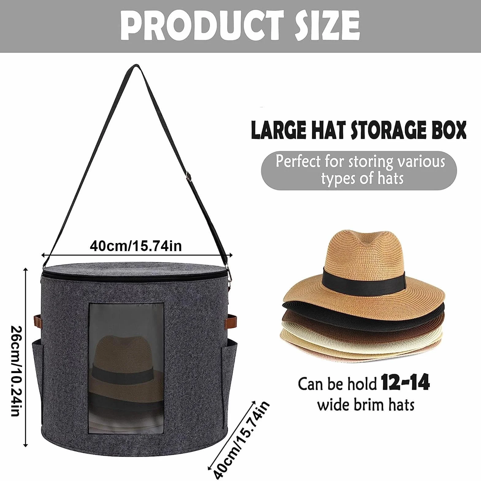 Cappelliera – Organizer pieghevole per cappelli da viaggio, grandi scatole rotonde per cappelli, contenitore portatile per cappelli | Scatola per cappelli da viaggio in feltro con coperchio