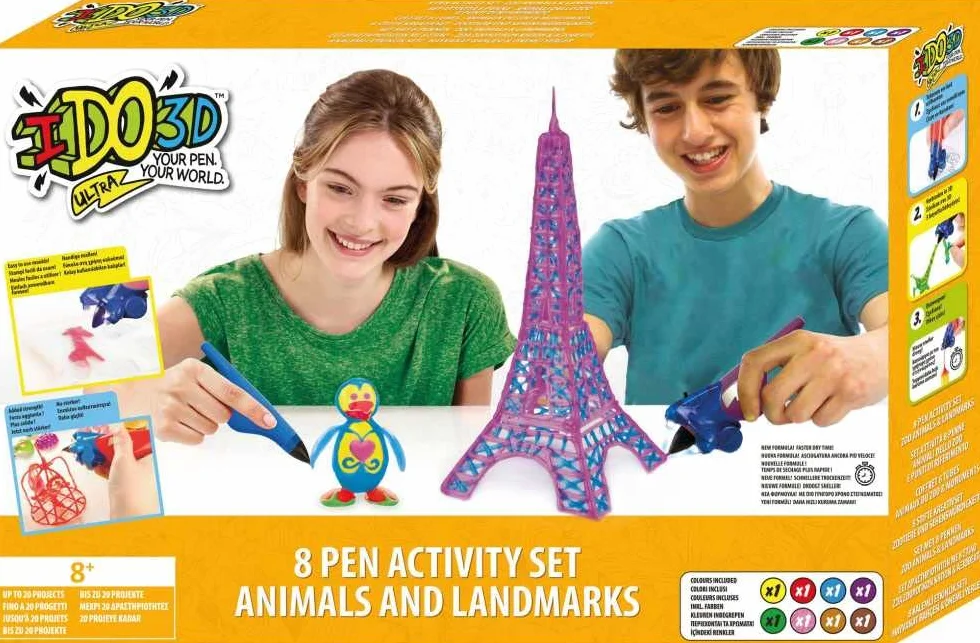IDO3D Ultra - Set di 8 Penne - Animali dello Zoo e luoghi di Interesse, Creare Arti e Mestieri 3D, Disegno e Pittura Forniture