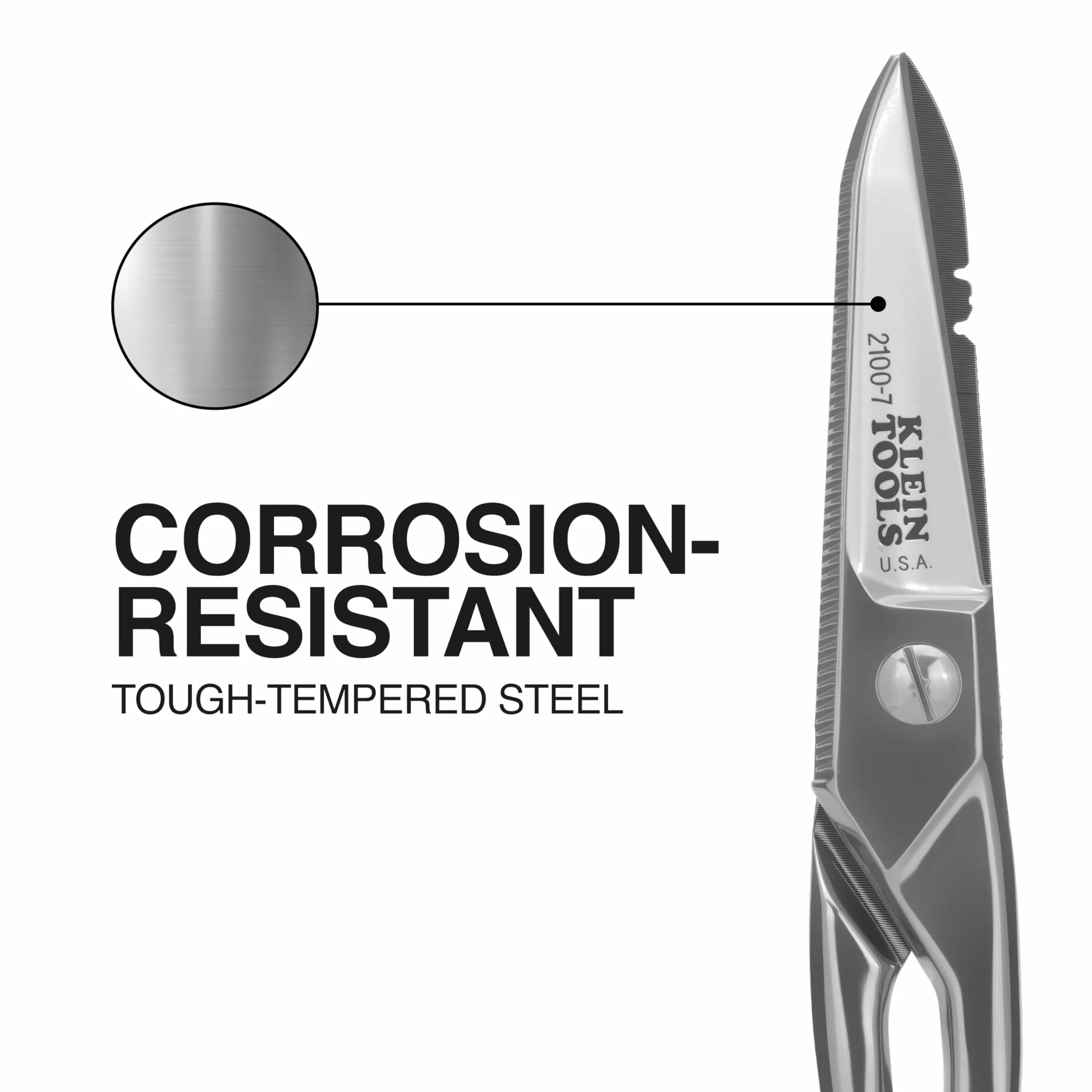 Klein Tools 2100-7 | Forbici da elettricista nichelate | Intagli 0,91 mm² e 0,26 mm² | Lama dentellata | Raschietto e lima | Acciaio resistente | 13,3 cm