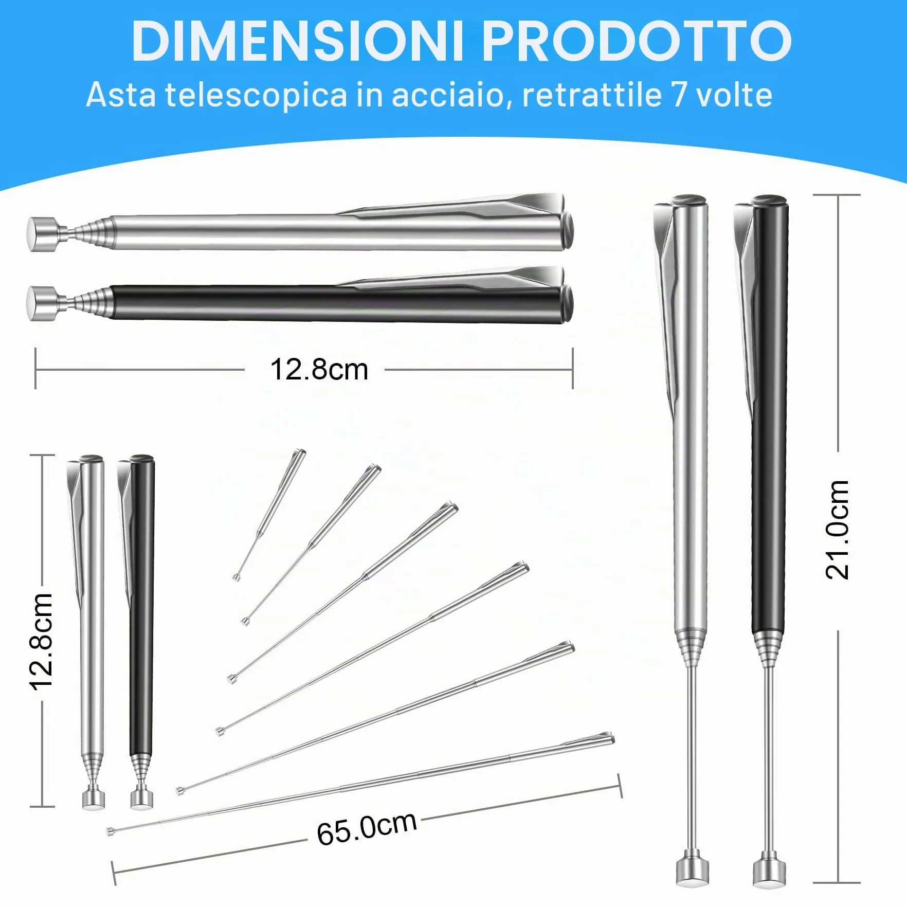 2 Pezzi Asta Magnetica Telescopica, 64 cm Strumento Magnetico in Acciaio Inox, 1,5 LB Calamita Potente Pick Up Tool per Viti, Dadi, Chiavi, Parti Metalliche, a Casa, Auto, Ufficio