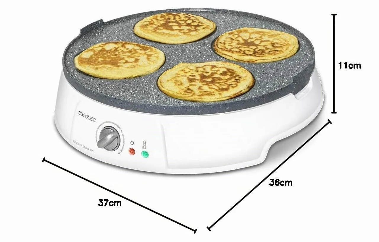 Cecotec Crepe Maker Fun Crepe stone Twin. Piastra Reversibile con Copertura Antiaderente RockStone, Termostato Regolabile, 30,5 cm di Diametro, Rullo e Spatola inclusi, 1200 W