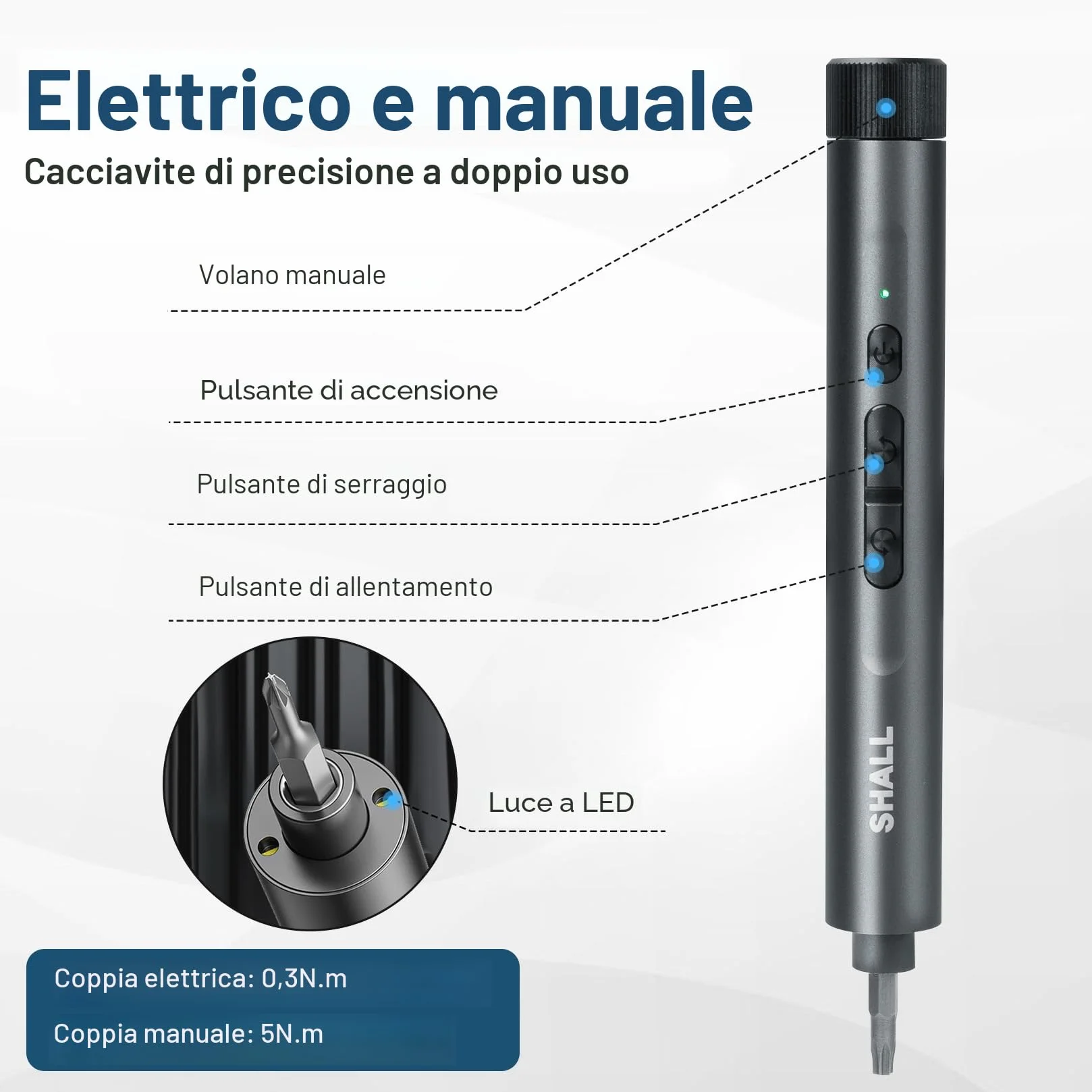 SHALL Set di 127 mini cacciaviti elettrici, 120 punte S2, con cacciaviti elettrici e manuali a penna, per laptop, iPhone, occhiali ed elettronica