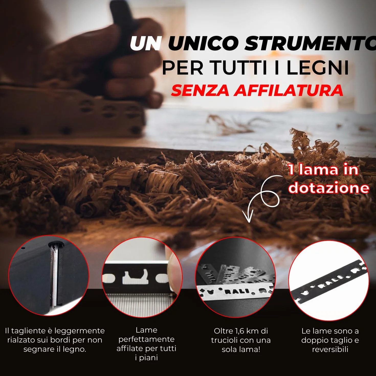 RALI 105 Piallatrice Manuale Monoblocco per Lavorazione del Legno | Piallatrice per Legno con Doppio Taglio Reversibile, Nessuna affilatura necessaria and Regolazioni ultra-facili
