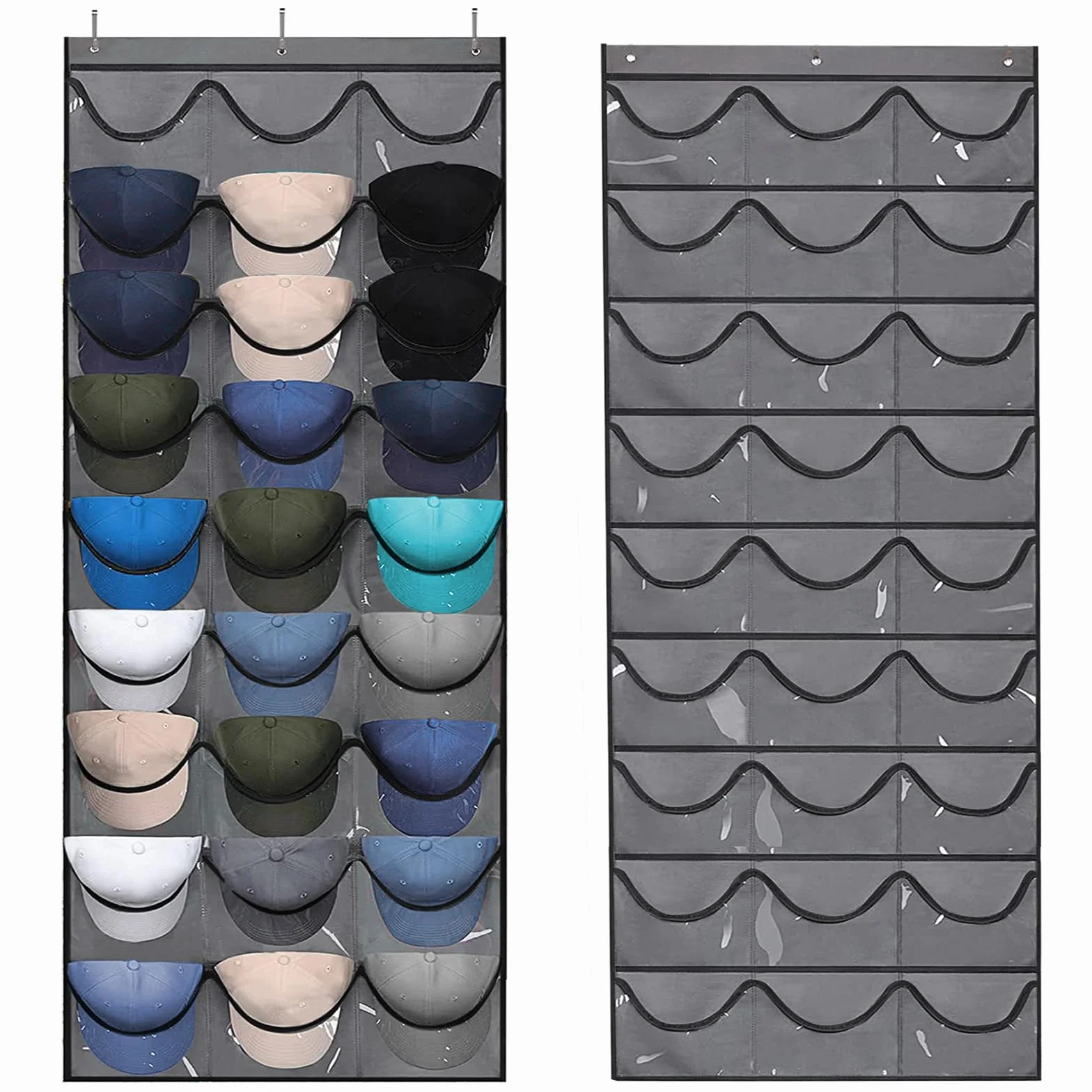 Porta Cappellini da Porta con 27 Tasche, Appendi Cappelli Baseball Cap Holder Grigio