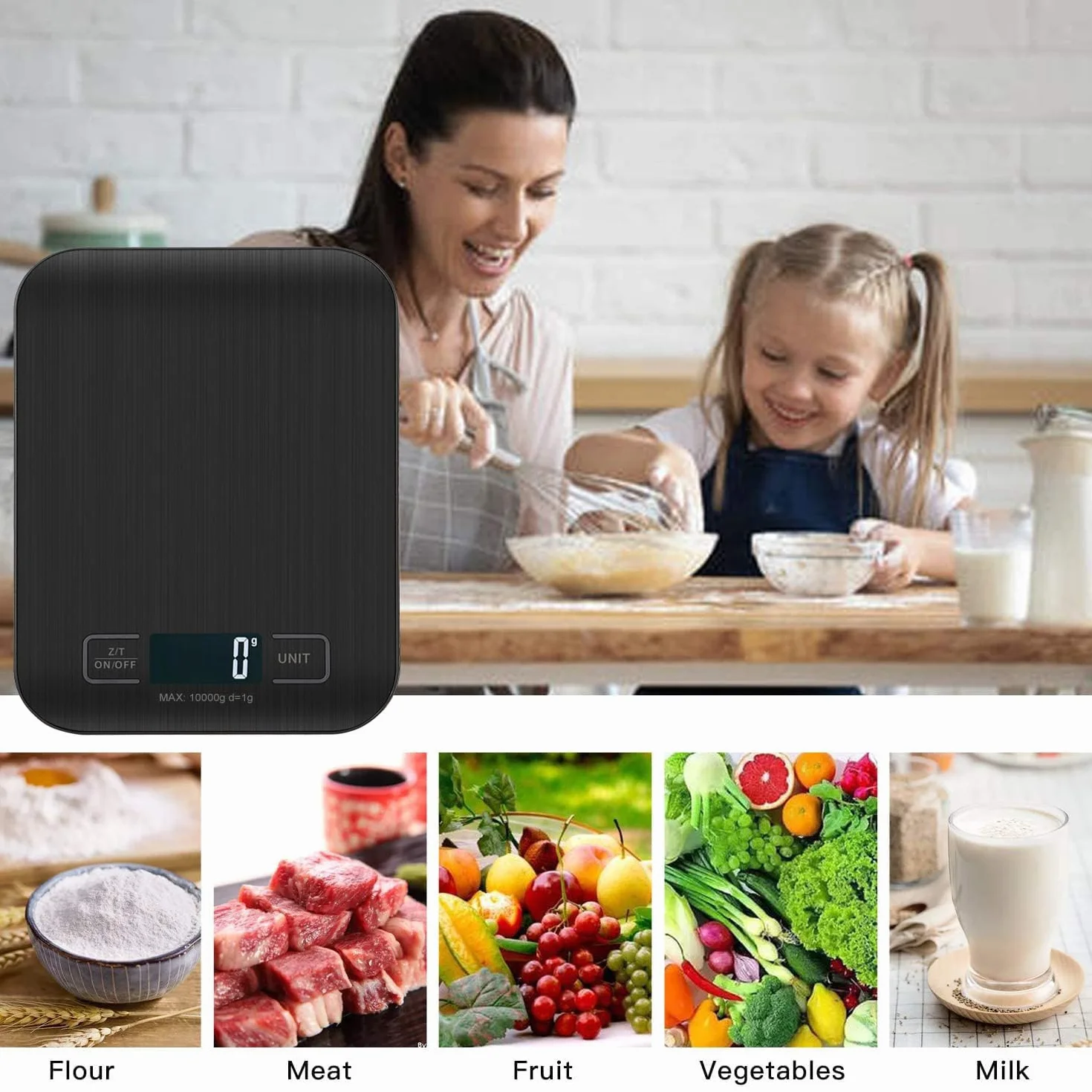Bilancia Da Cucina Digitale 10 kg Acciaio Inox Ultra Sottile Display LCD Funzione Tara