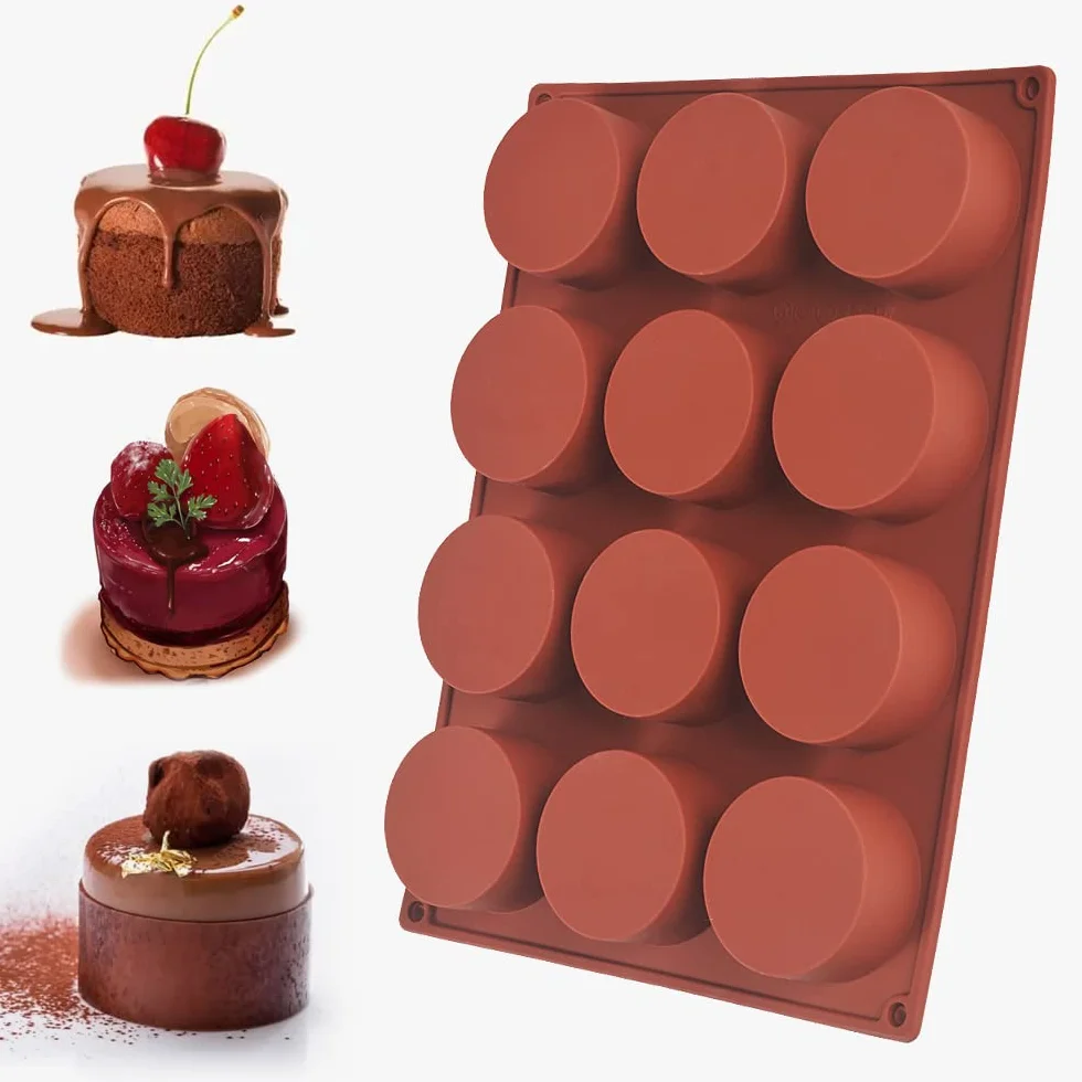 Newk Stampo cilindrico in silicone, 2 confezioni da 12 stampi cilindrici rotondi per torte pop, stampo per sapone, stampo per biscotti al cioccolato, bomba da bagno, cheesecake