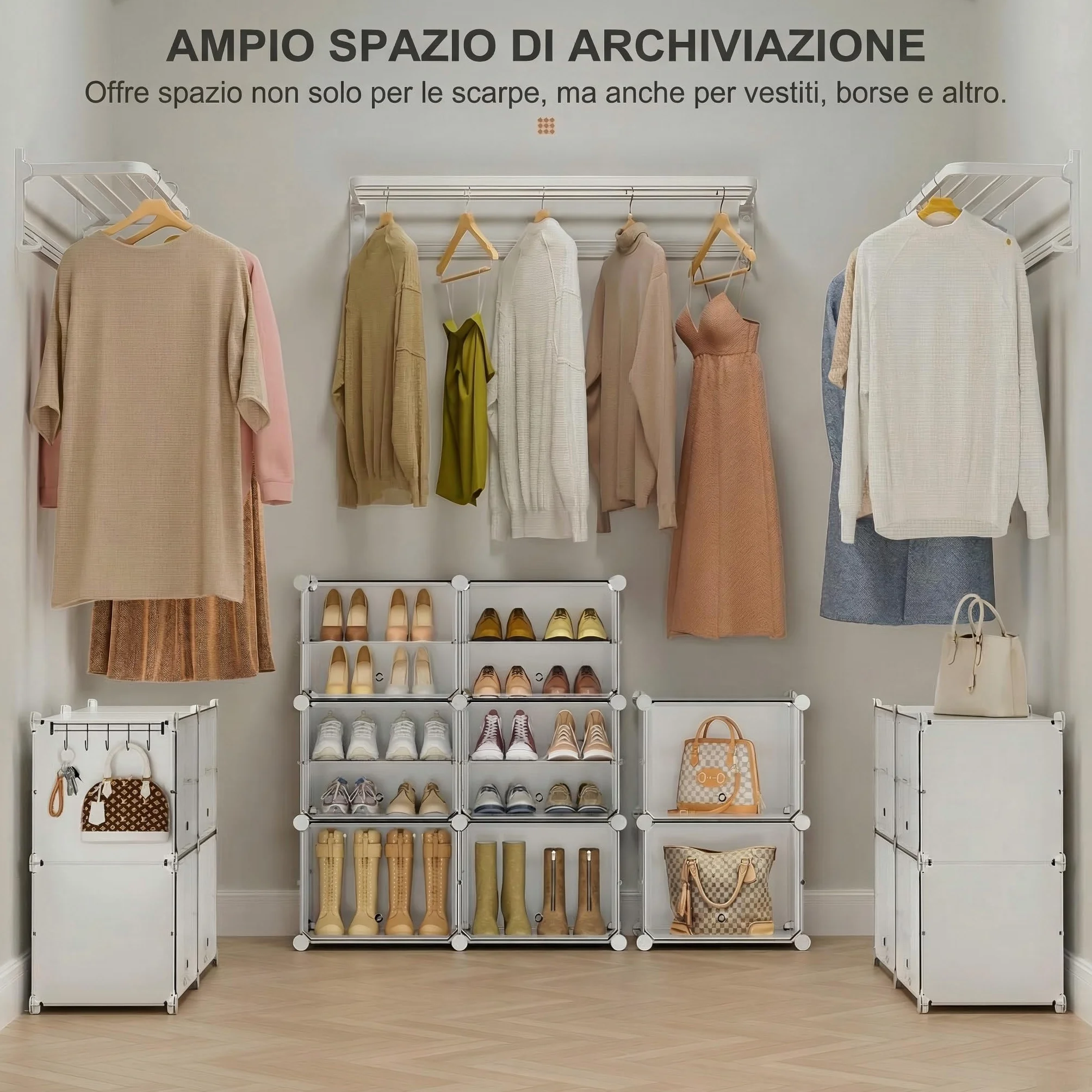 Scarpiera salvaspazio slim alta e stretta a 10 livelli con porta, scarpiera modulare in plastica chiusa bianca, mobile per scarpe ingresso fai da te per corridoio camera da letto
