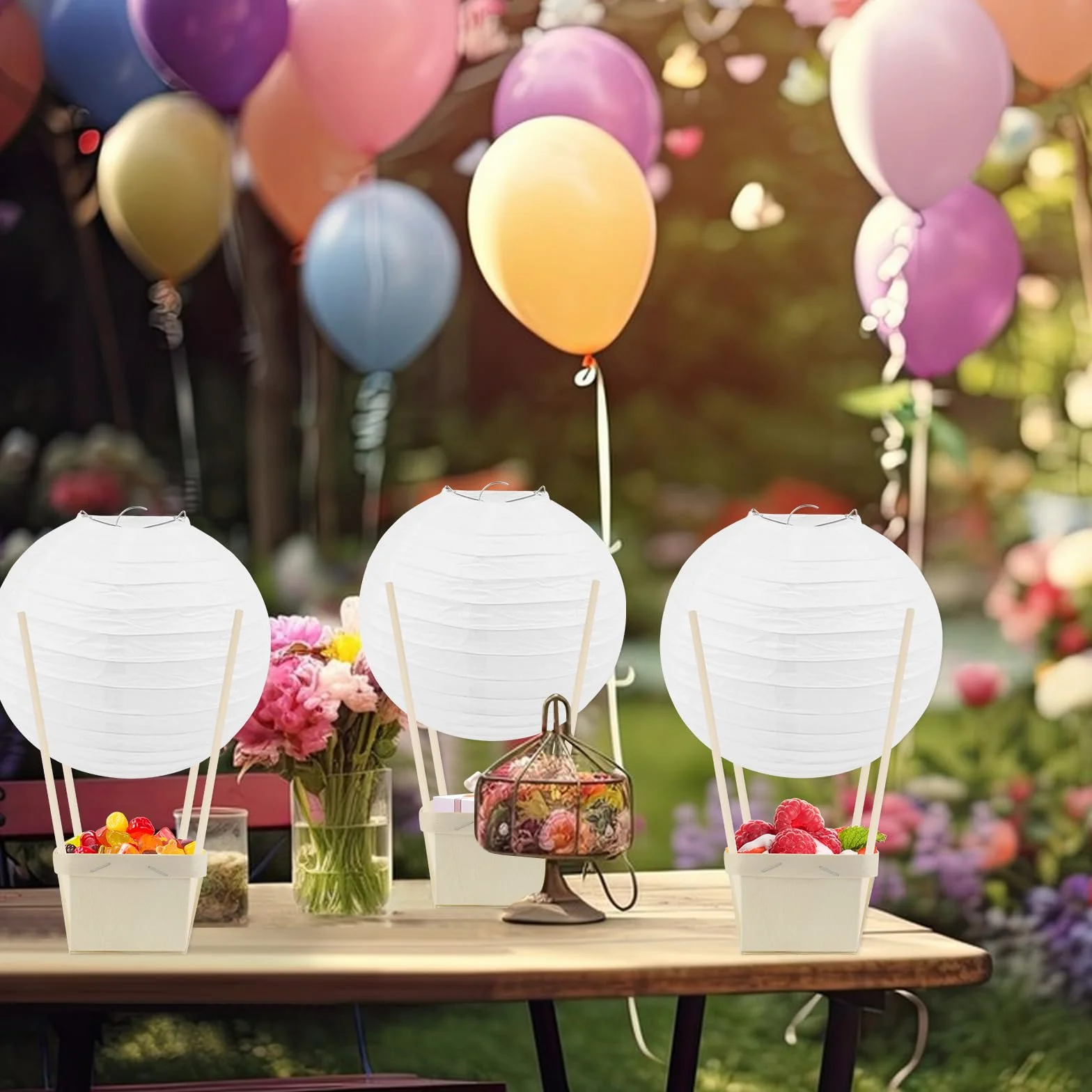 Lanterne di Carta per Palloncini ad Aria Calda DIY Scatole di Legno con Bastoncini Decorazione Festa Compleanno Natale (Bianco)