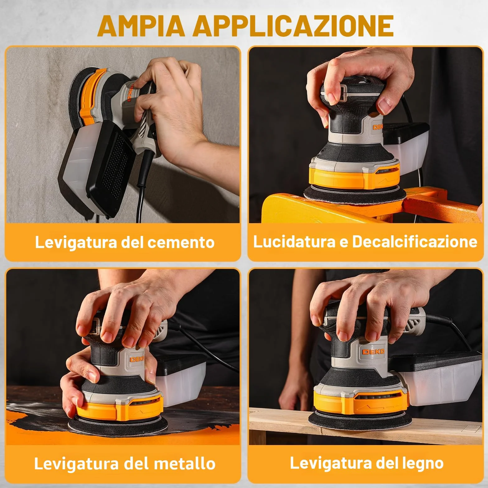 DEKOPRO Levigatrice Orbitale 300W 6 Velocità 14000RPM 125mm