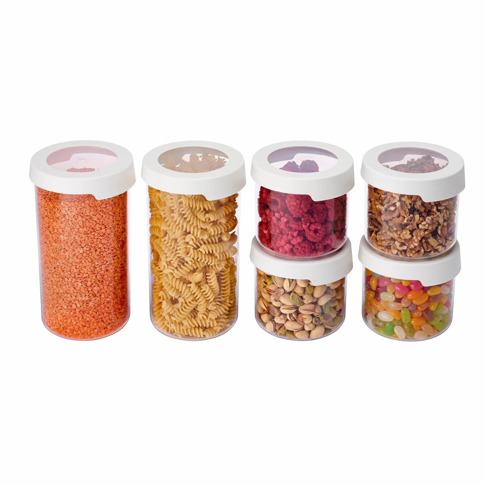 SmartStore Set di contenitori rotondi per alimenti secchi trasparenti con coperchio, 6, senza BPA, lavabili in lavastoviglie, 4 x 0,75 l, 2 x 1,45 l