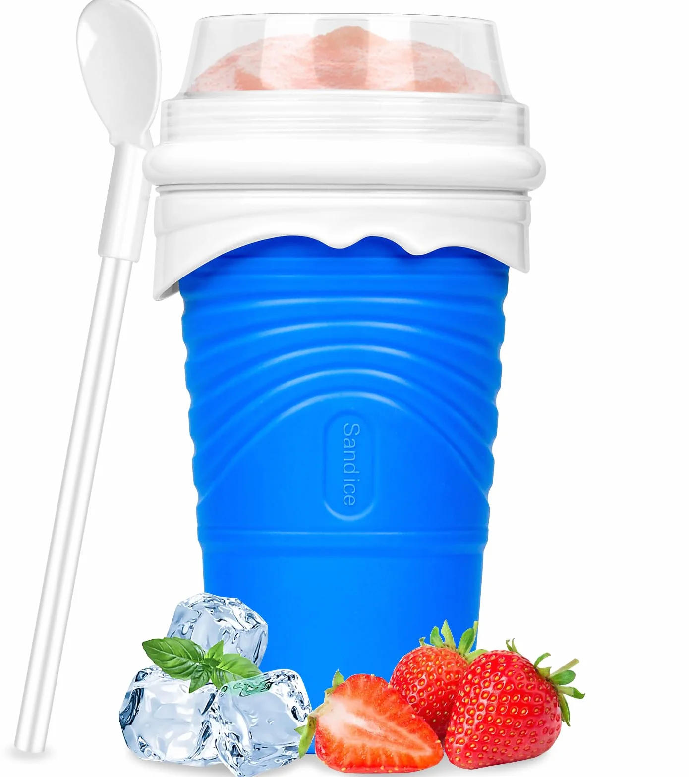 Macchina per Granita Slushy Maker 500 ml Silicone Frozen Magic Squeeze Cup con Canuccia e Cucchiaio 2 in 1