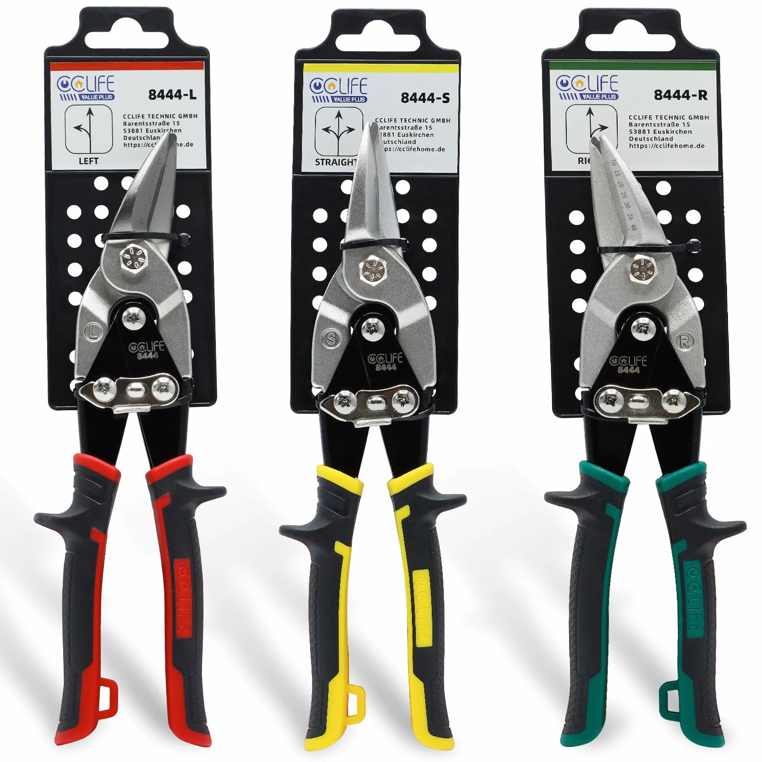 CCLIFE Cesoia per Lamiera CR-MO Aviation Snips Doppia Leva dal Taglio Dritto Sinistro e Destro e dritto 45mm