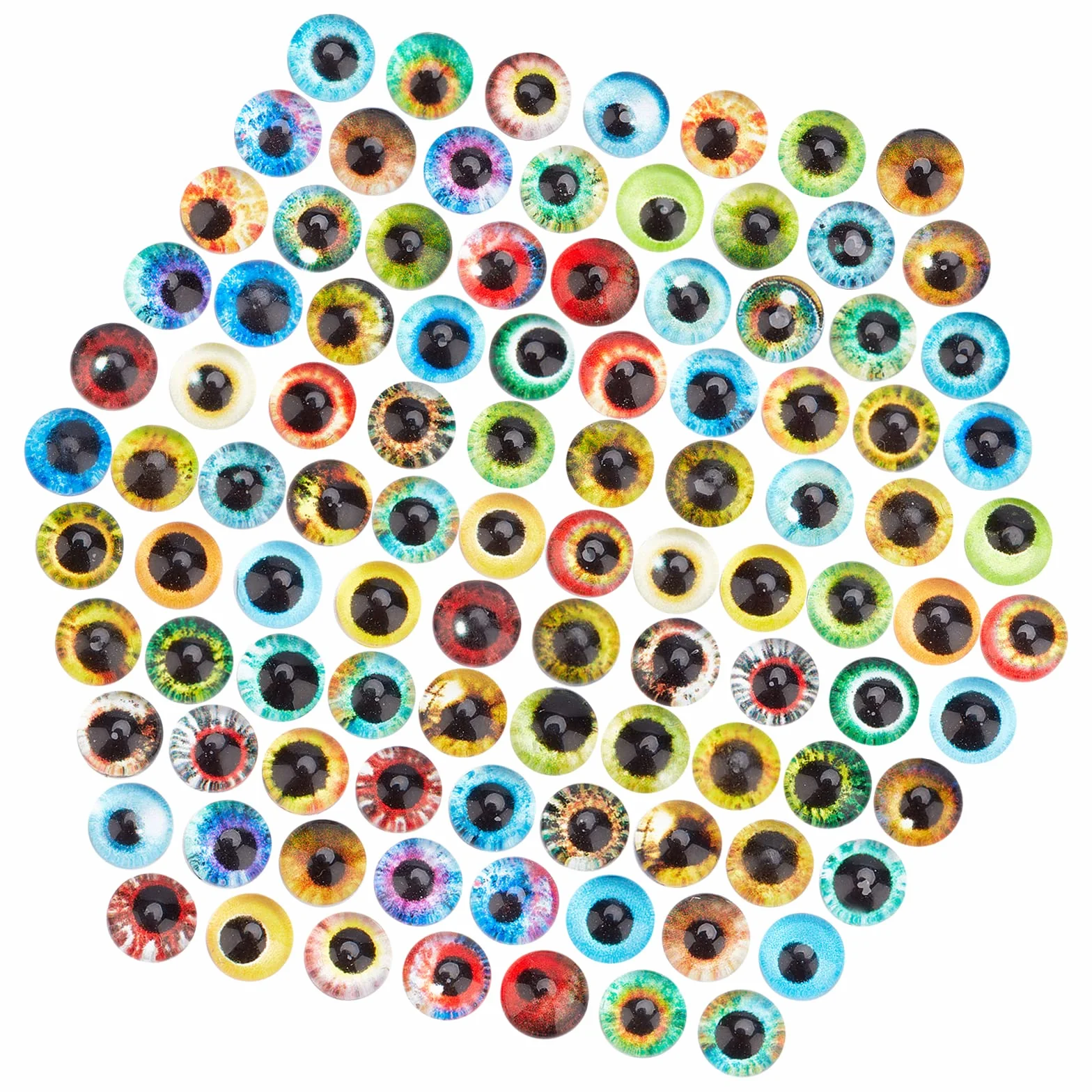 PH PandaHall 200pz Animale Occhio Cabochon in Vetro 50 Colori Occhi di Drago, 6mm Cabochon in Vetro Gatto Gufo Uccello Occhi di Pupilla Gemme Rotonde per Foto Vassoi Pendenti Halloween
