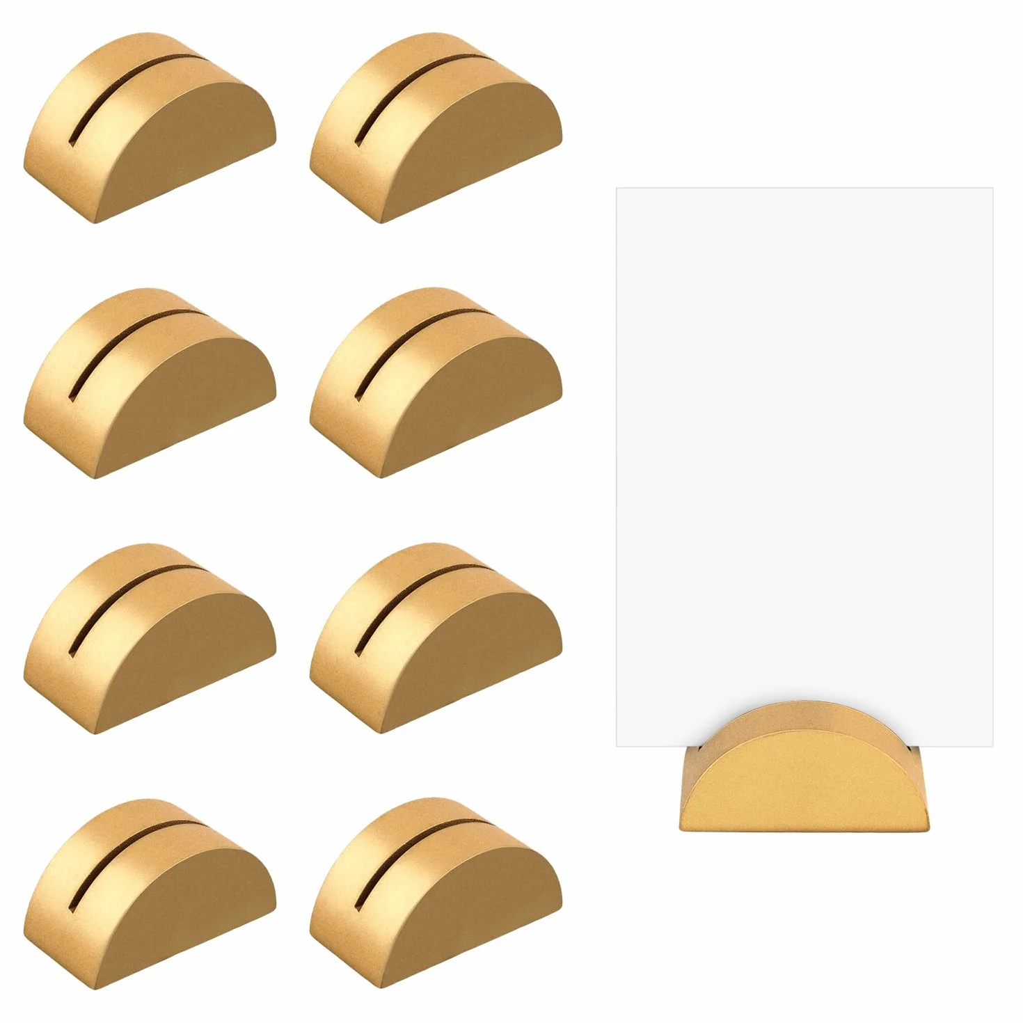 8 pz Supporti per Numeri da Tavolo, Segnaposto Moderni Porta Carte Nome Tavolo Clip Portafoto Design Semicircolare per Banchetti di Nozze Anniversario Festa di Compleanno (Oro)