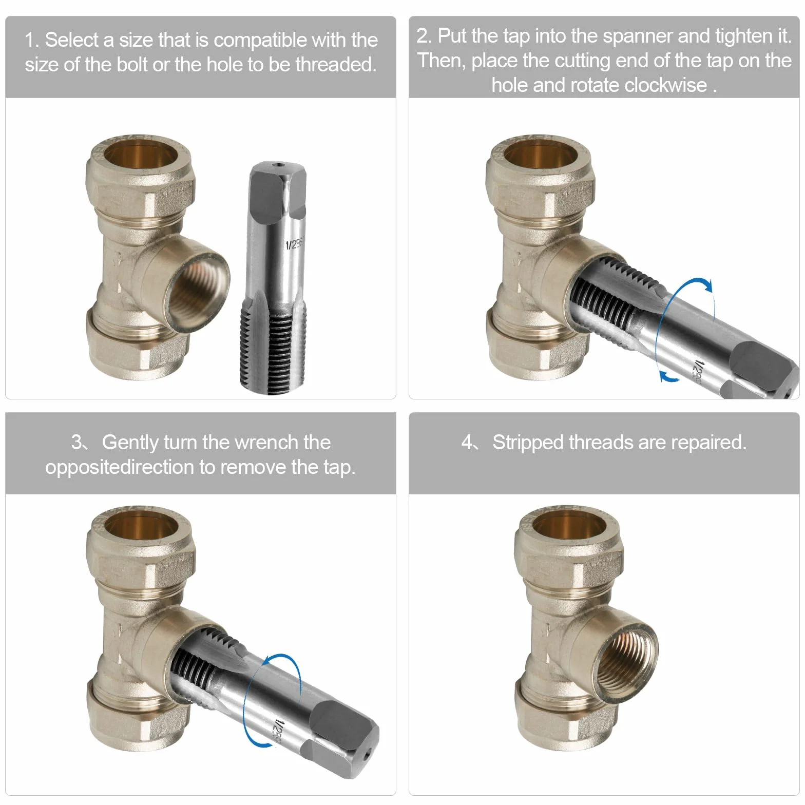 Set di 5 trapani per filettatura tubi BSP: 6,3 mm, 12,7 mm, 9,5 mm, 12,7 mm, 19 mm. Set di trapani per filettatura professionale per riparazioni, con scatola