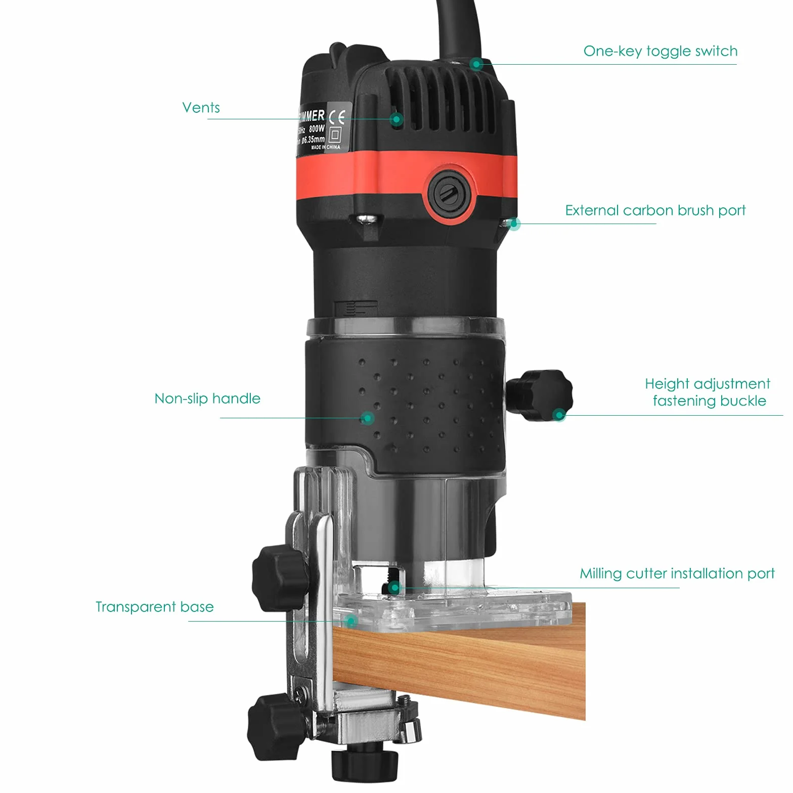 Strumento Compatto da 800W per la Lavorazione del Legno Router Portatile per la Lavorazione del Legno Router elettrico per Legno Trimmer con 15 Pezzi di Fresa Fai da te