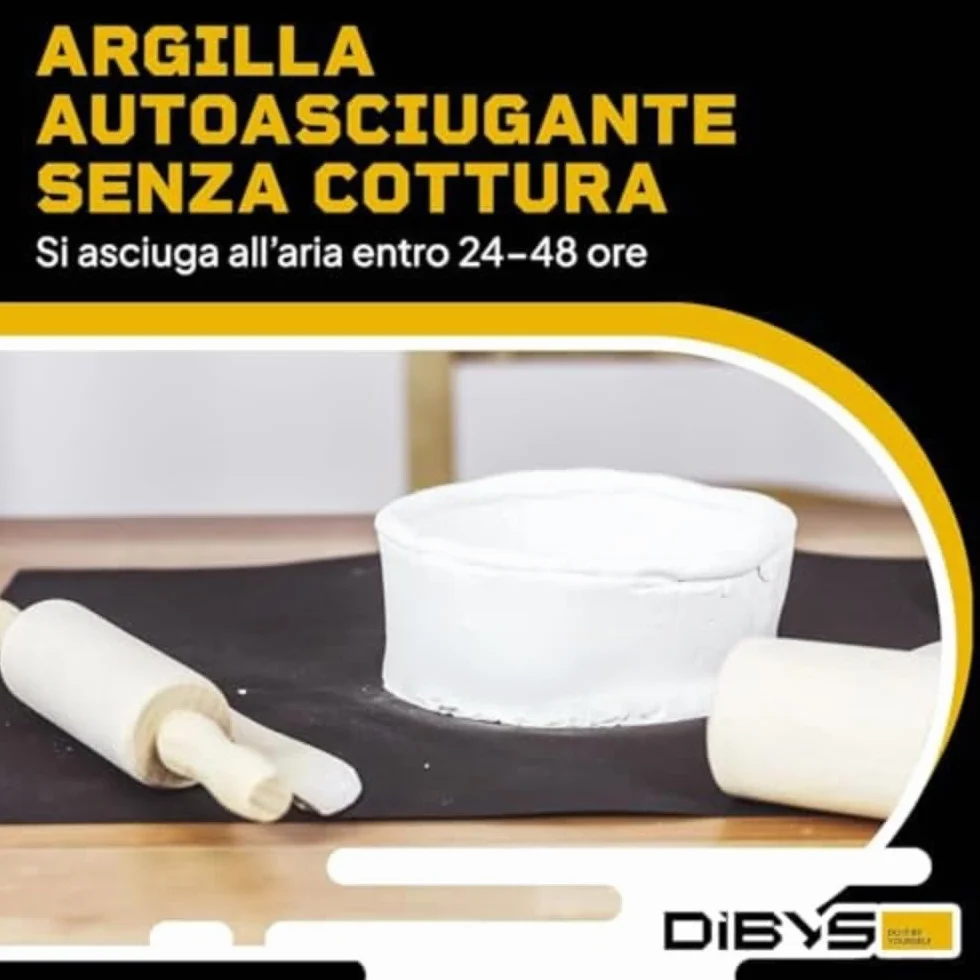 DIBYS Set di Ceramica per la Casa | Kit Completo con Argilla Autoindurente Bianca, Strumenti di Modellazione, Colori e Pennelli | Hobby Creativo Fai da Te | Idea Regalo