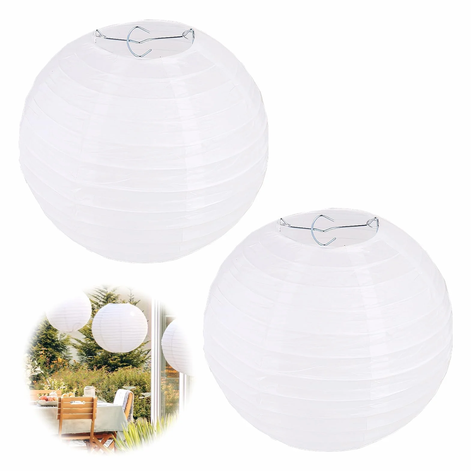 2 Pezzi Lanterne Cinesi 20cm Lanterna di Carta Rotonde Bianche per Decorazione Feste Matrimoni