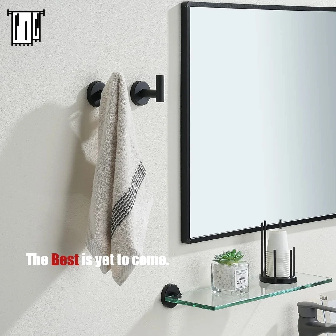 YUET 2 Pezzi Ganci Portasciugamani in SUS 304 Acciaio Inox Gancio Appendiabiti da Parete Con Accessori a vite per Cucina e Bagno Asciugamani Muro Accappatoio (Nero)