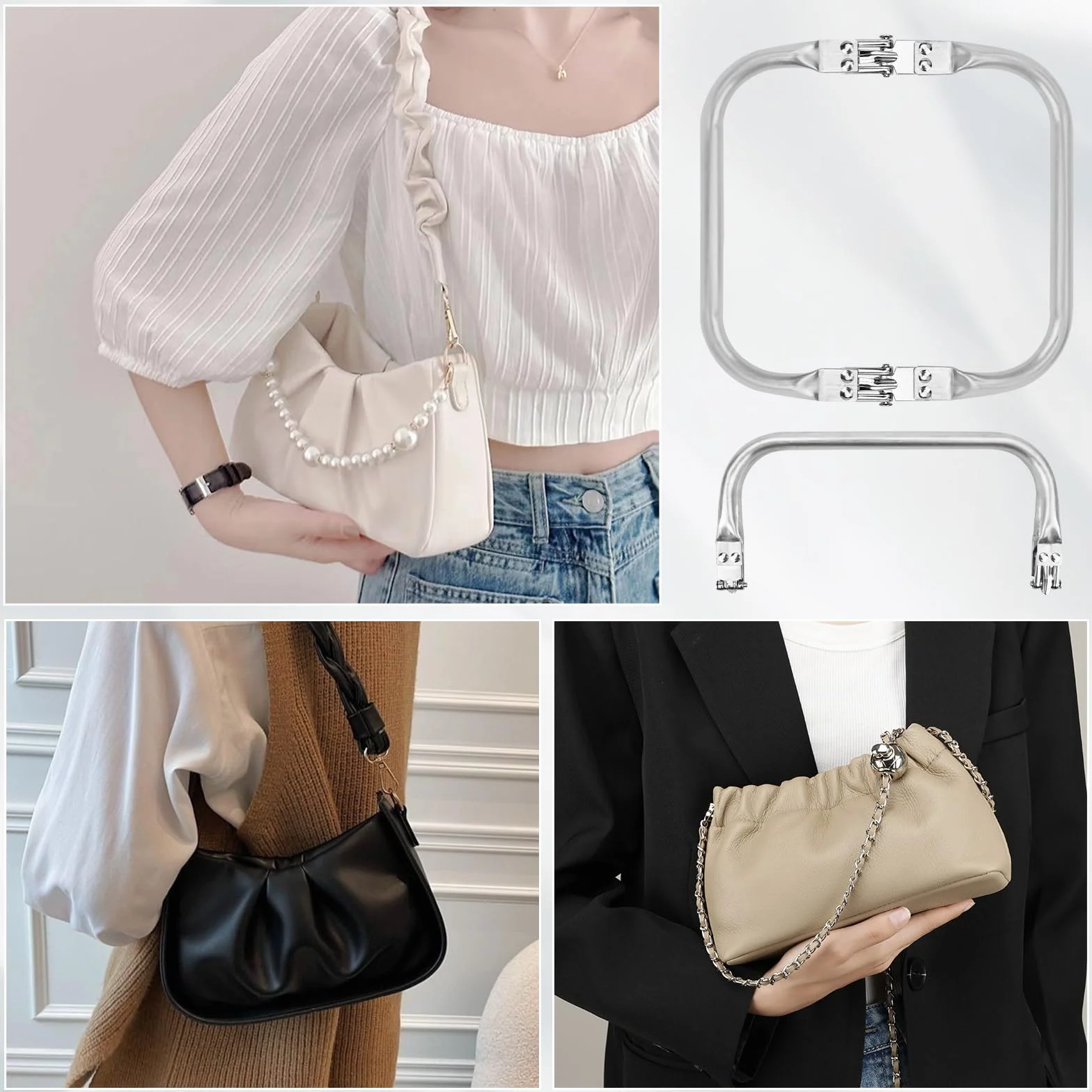 4Pcs Borsa in Alluminio Manico Cornice Kiss Clasp Telaio Interno Tubolare Clic Clac per Borse Fai da Te