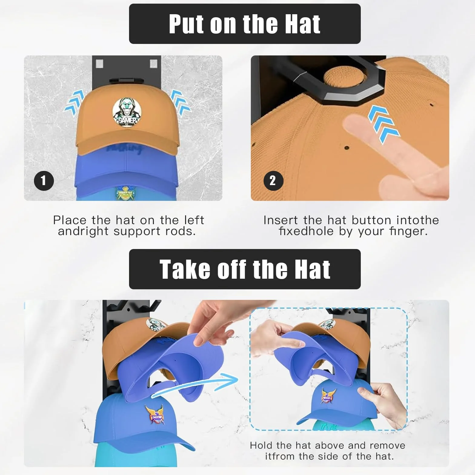 Supporti autoadesivi per cappelli da parete nero fino a 10 cappelli