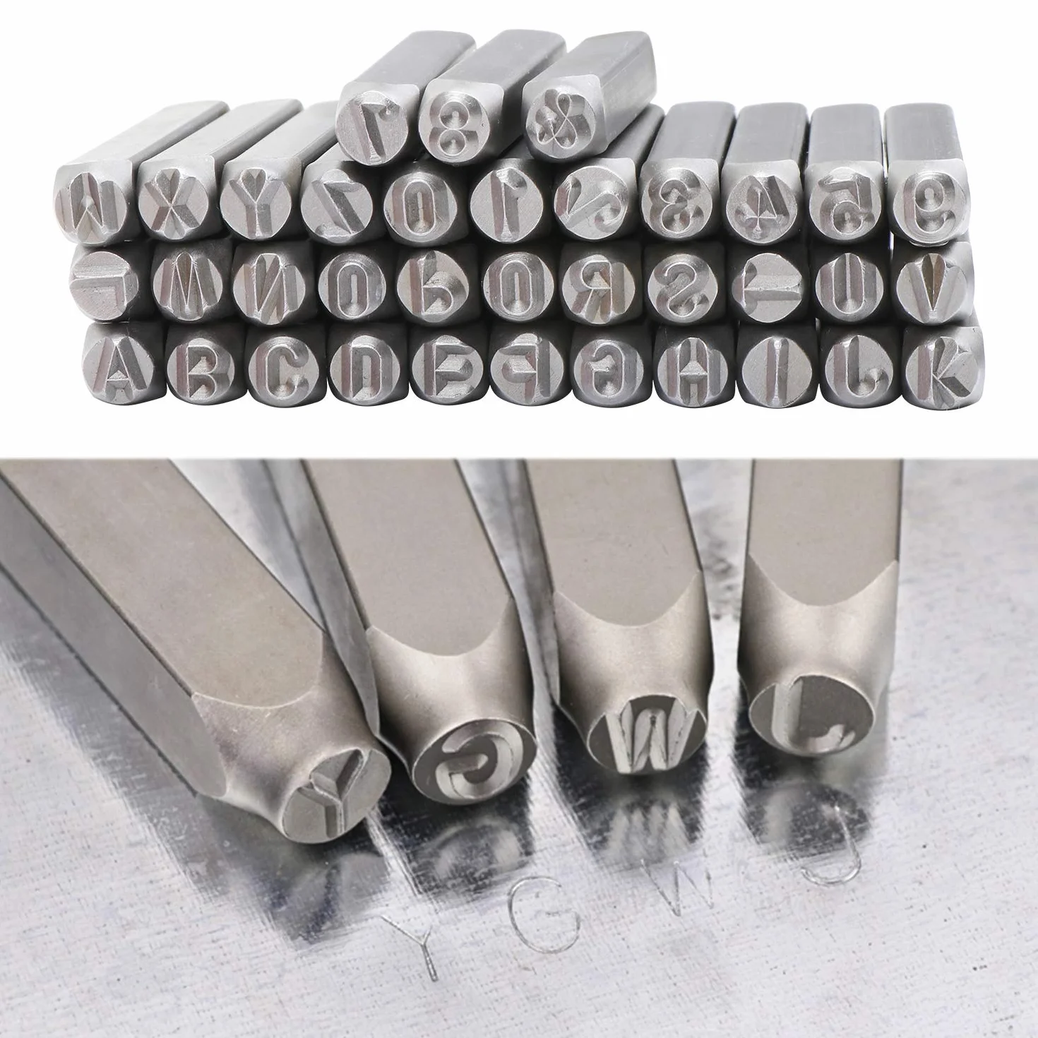 Lettere e Numeri Kit di punzoni, Set di punzoni per incisione caratteri alfabetici (36PCS, 6MM)