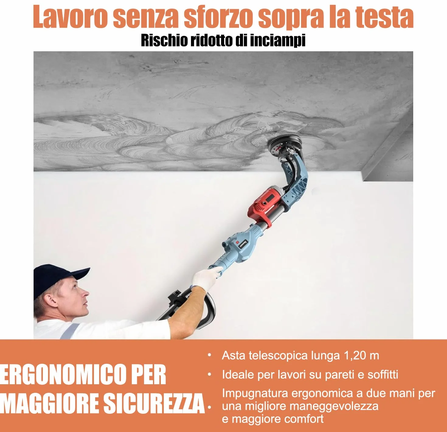 Levigatrice per calcestruzzo 1010 W asta telescopica 1,20 m testa diamantata 125 mm velocità regolabile