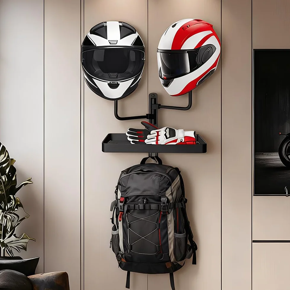 Appendi Casco Moto da Parete, Porta Casco Moto da Parete con 2 Sfere, Girevole Helmet Holder Gadget Motos per Caschi, Abbigliamento, Guanti