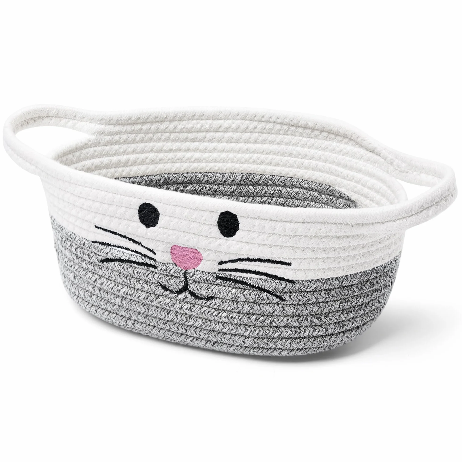 Cesto portaoggetti intrecciato in corda di cotone con manici – Cesto porta-giocattoli per bambini, Cestini portaoggetti per la cameretta dei bambini – Organizzatore di giocattoli per animali domestici