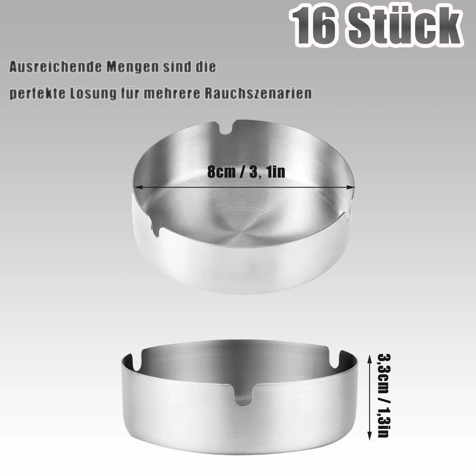 Posacenere Rotondo in Acciaio Inox 8cm 16 Pezzi