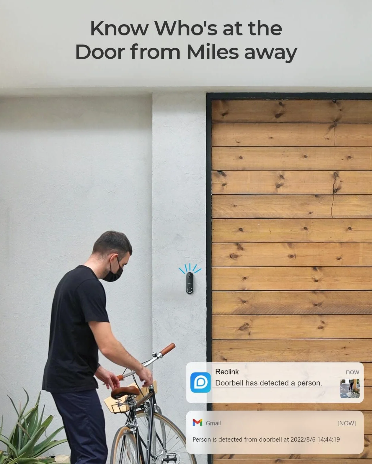 Reolink 5MP Videocitofono Wi-Fi 2,4/5 GHz con Chime, Rilevamento Uomo, Audio Bidirezionale, Visione Notturna Infrarossi, Doorbell WiFi Nero Ricondizionato